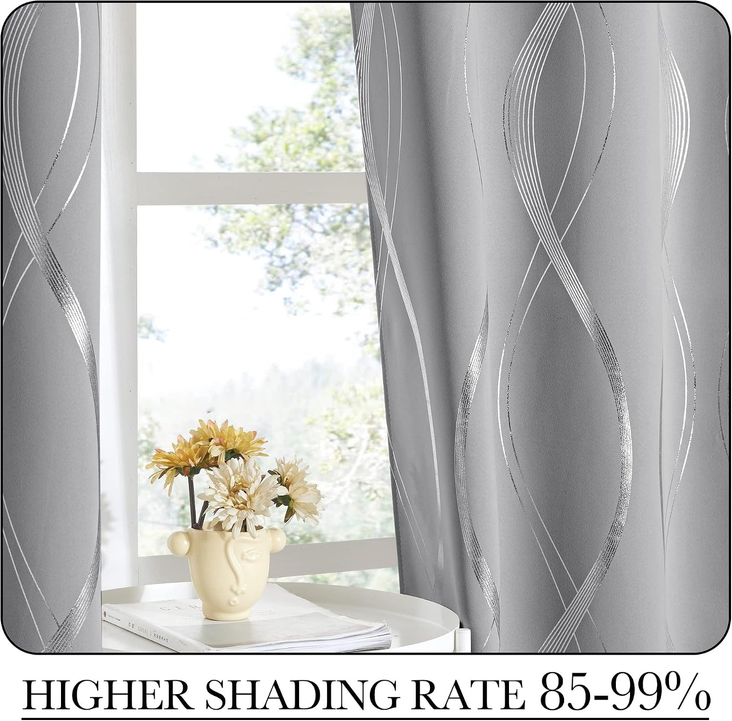 image:imageNICETOWN Grey Blackout Striped Pattern Curtains for Living Room 52 x 841 Silver Grey