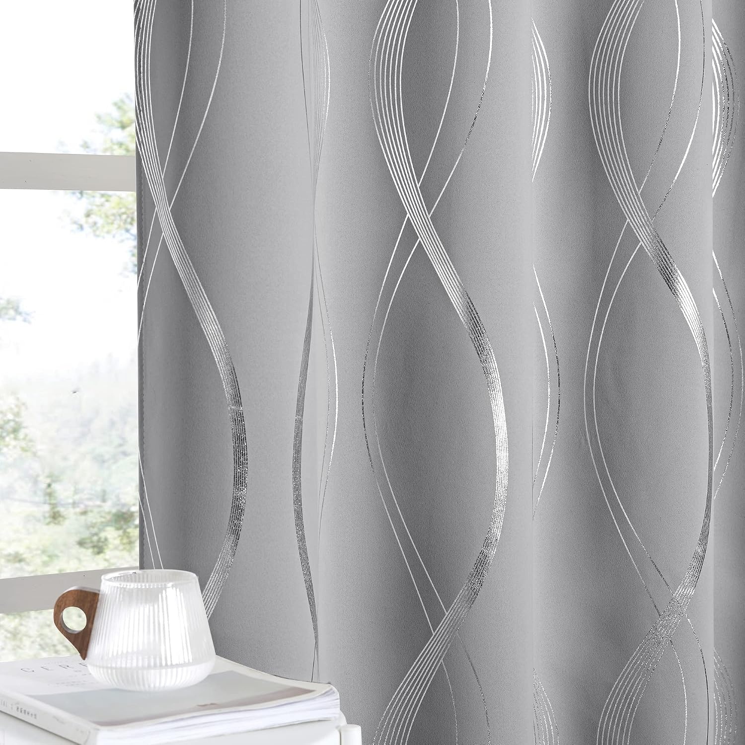 image:imageNICETOWN Grey Blackout Striped Pattern Curtains for Living Room 52 x 841 Silver Grey