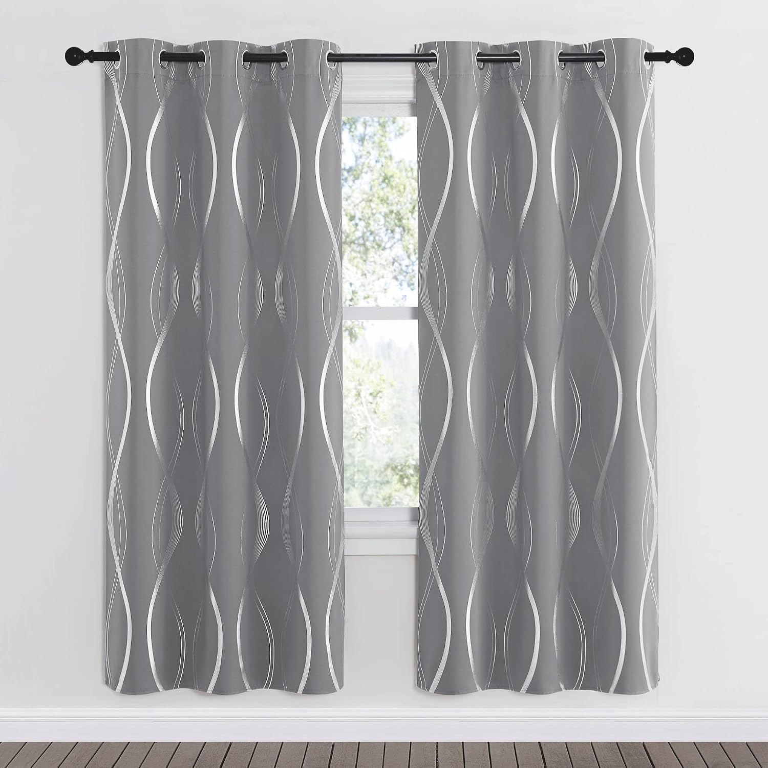 image:imageNICETOWN Grey Blackout Striped Pattern Curtains for Living Room 52 x 841 Silver Grey