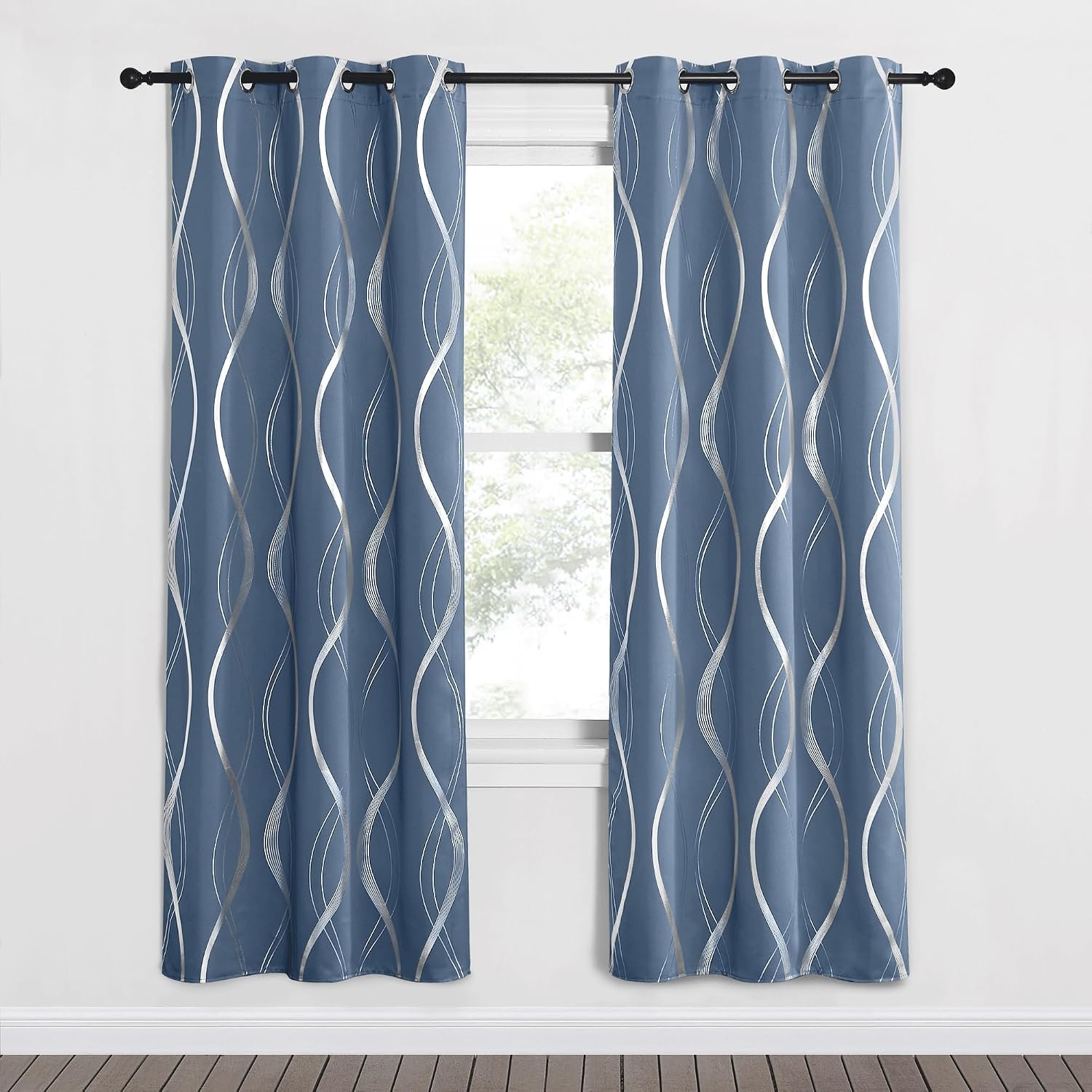image:imageNICETOWN Grey Blackout Striped Pattern Curtains for Living Room 52 x 841 Stone Blue