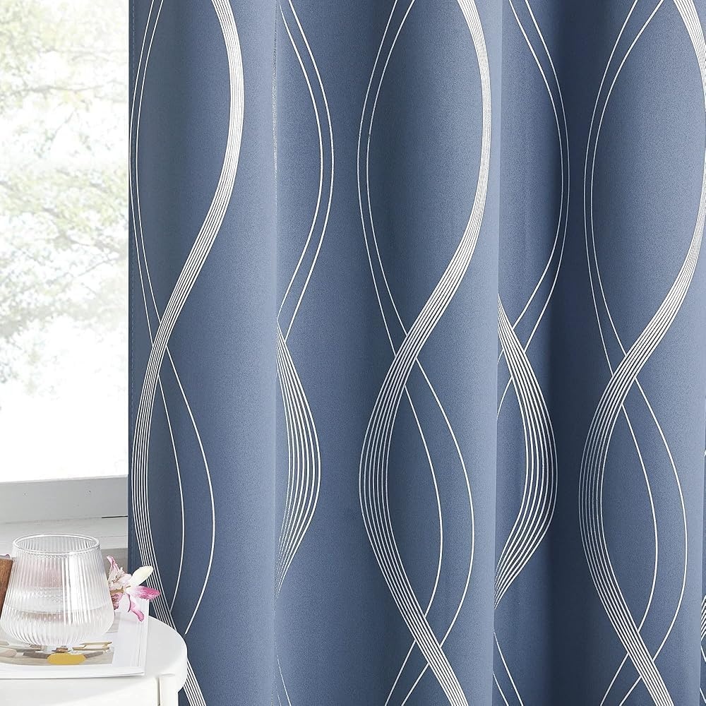 image:imageNICETOWN Grey Blackout Striped Pattern Curtains for Living Room 52 x 841 Stone Blue