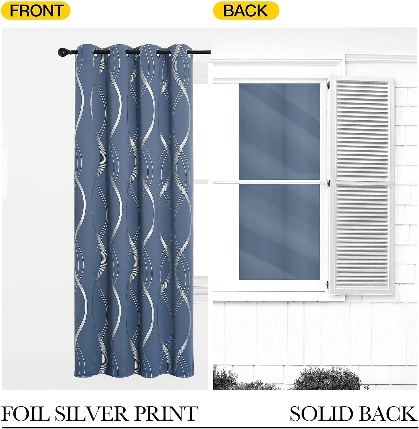 image:imageNICETOWN Grey Blackout Striped Pattern Curtains for Living Room 52 x 841 Stone Blue