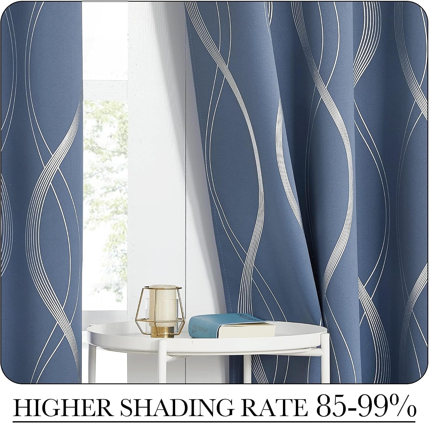 image:imageNICETOWN Grey Blackout Striped Pattern Curtains for Living Room 52 x 841 Stone Blue