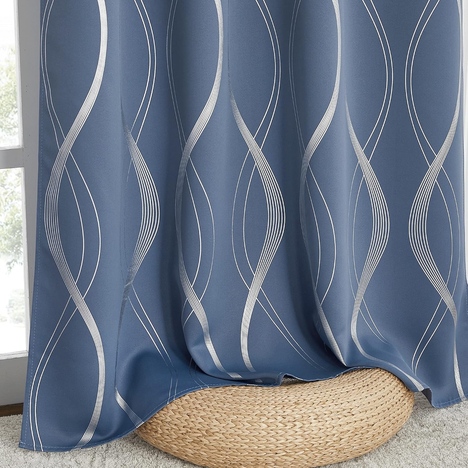 image:imageNICETOWN Grey Blackout Striped Pattern Curtains for Living Room 52 x 841 Stone Blue