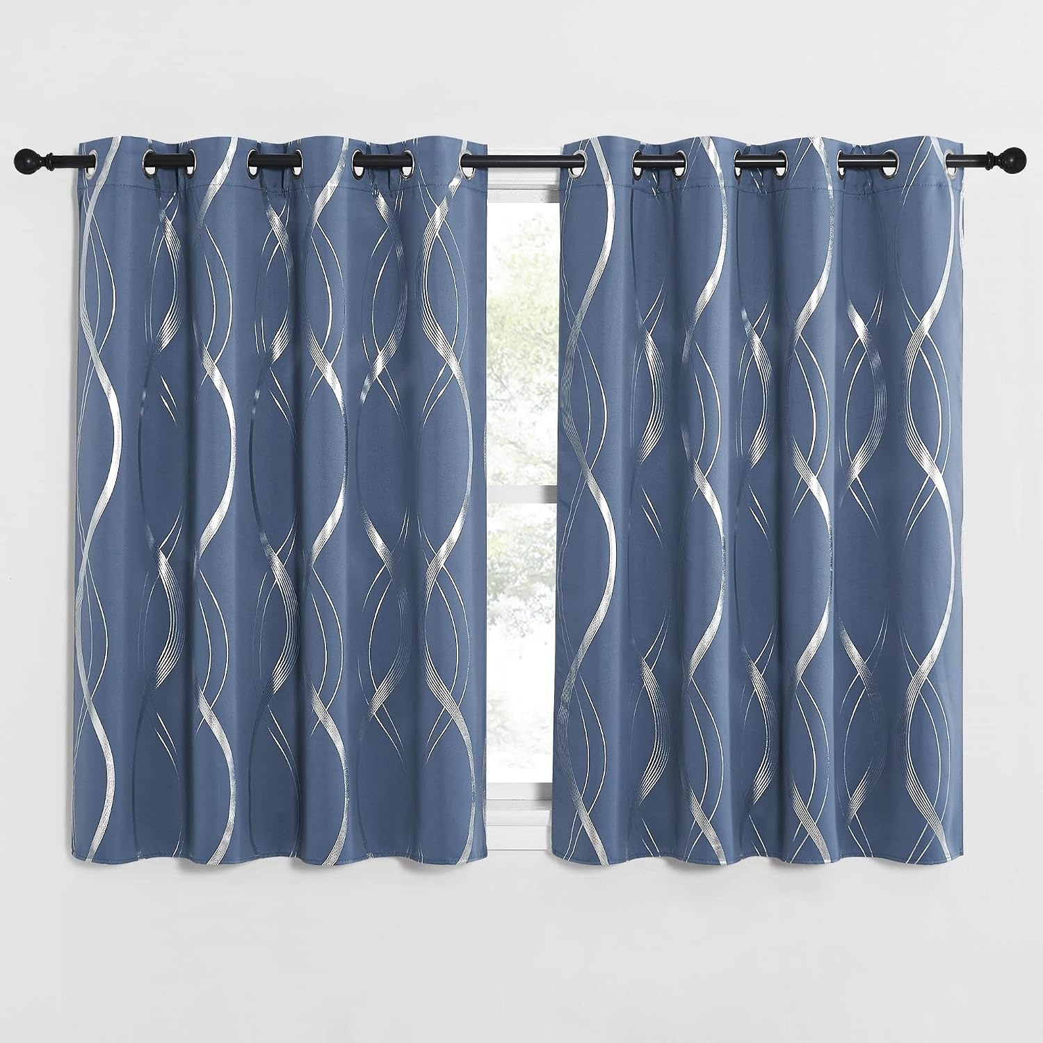 image:imageNICETOWN Grey Blackout Striped Pattern Curtains for Living Room 52 x 841 Stone Blue