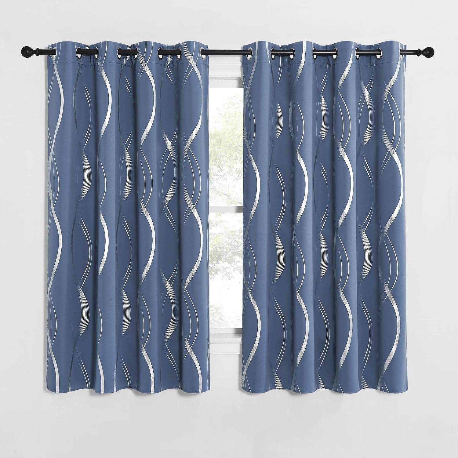 image:imageNICETOWN Grey Blackout Striped Pattern Curtains for Living Room 52 x 841 Stone Blue