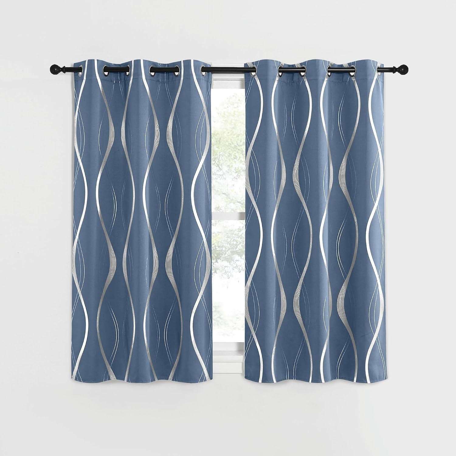 image:imageNICETOWN Grey Blackout Striped Pattern Curtains for Living Room 52 x 841 Stone Blue