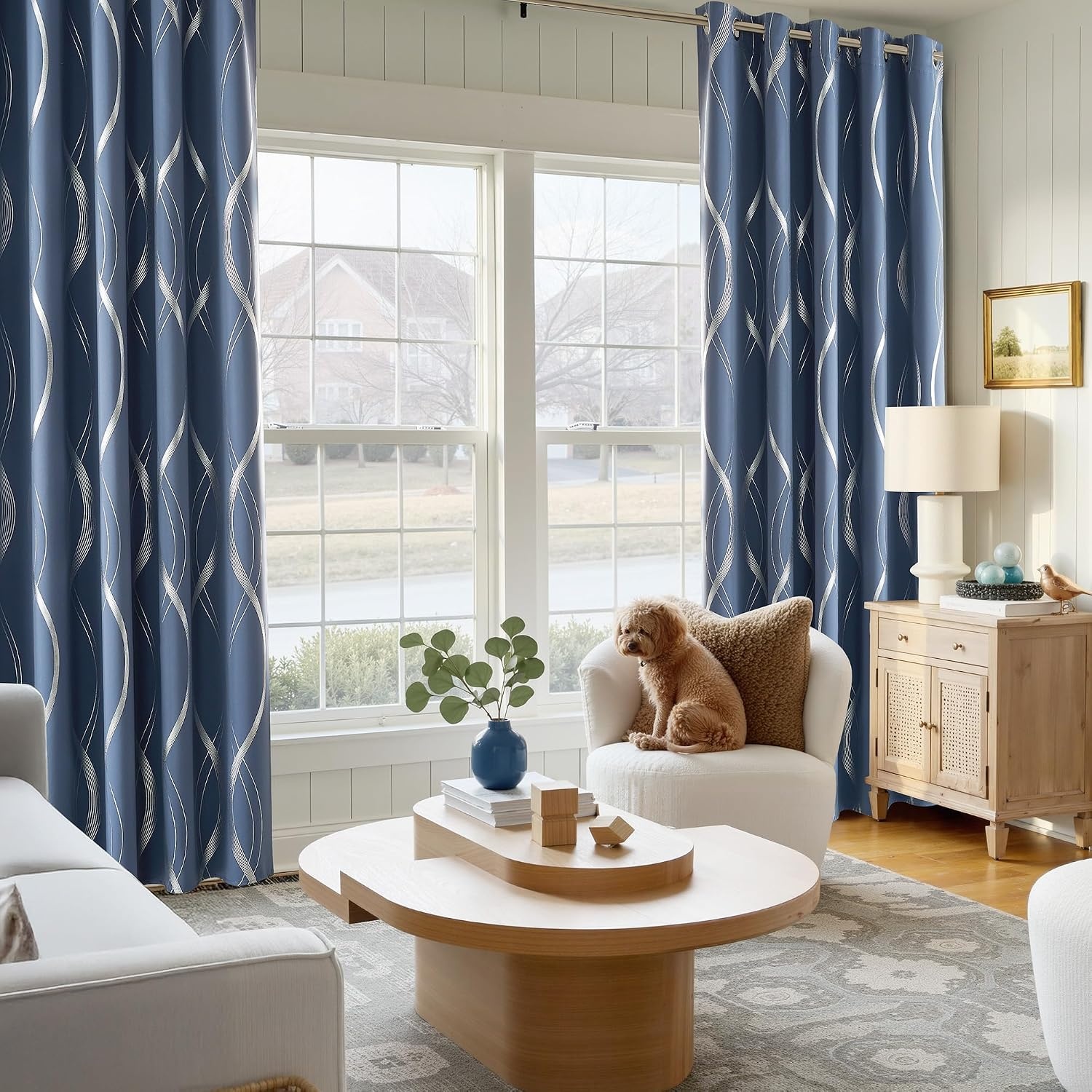 image:imageNICETOWN Grey Blackout Striped Pattern Curtains for Living Room 52 x 841 Stone Blue