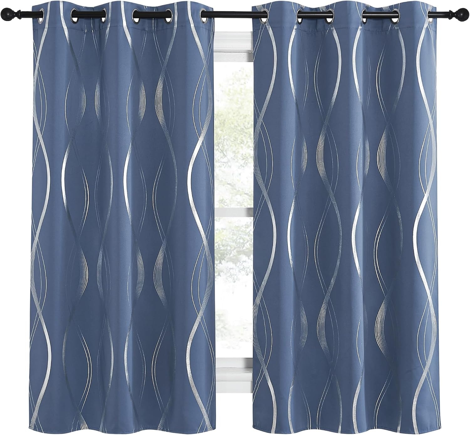 image:imageNICETOWN Grey Blackout Striped Pattern Curtains for Living Room 52 x 841 Stone Blue