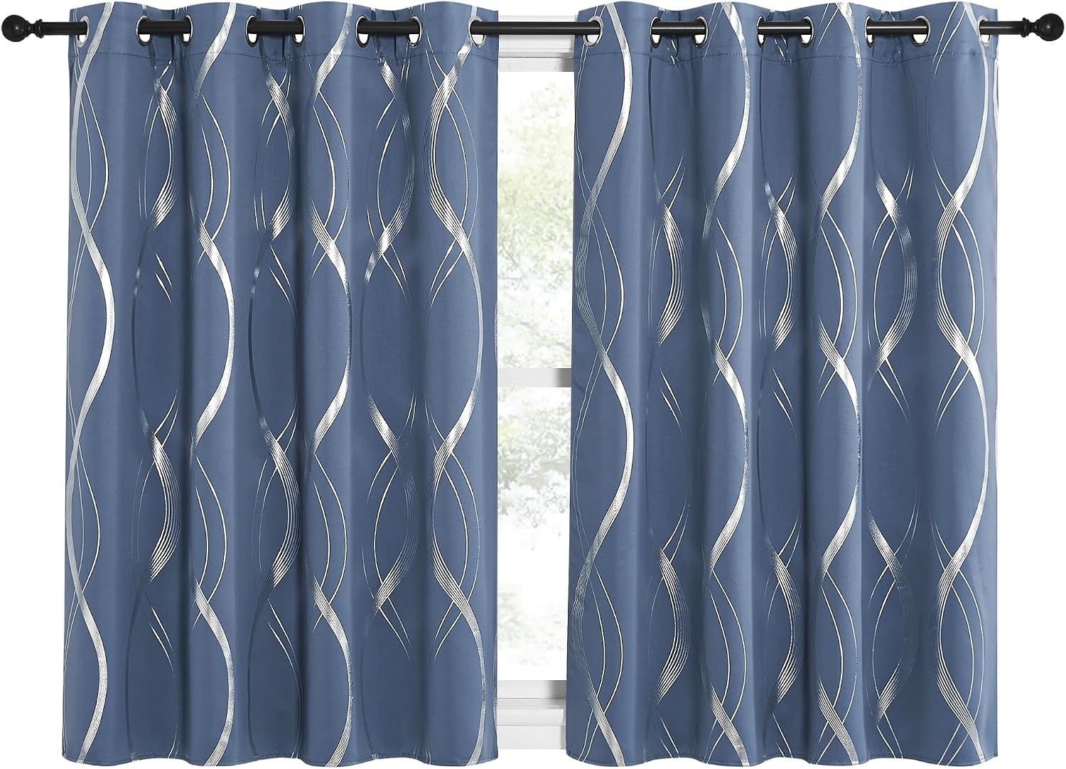 image:imageNICETOWN Grey Blackout Striped Pattern Curtains for Living Room 52 x 841 Stone Blue