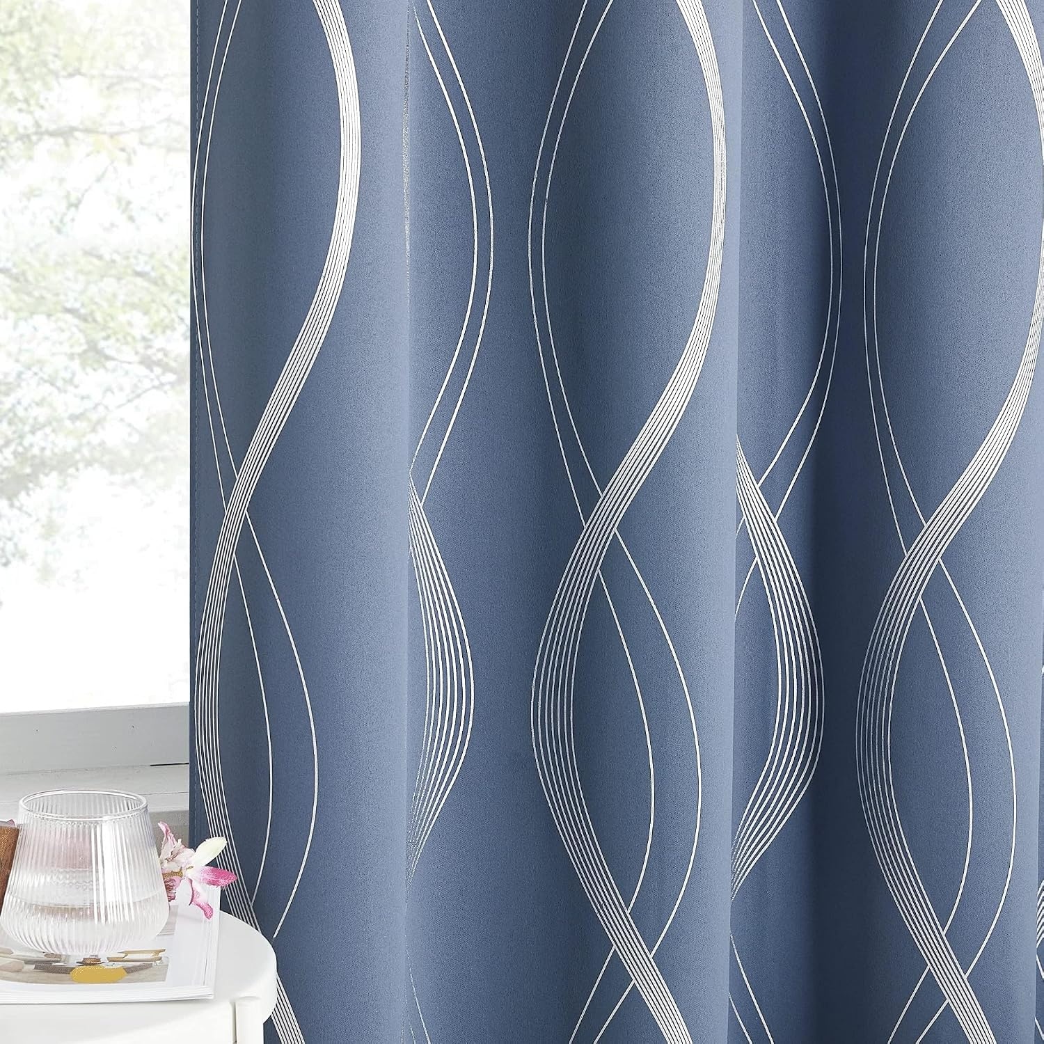 image:imageNICETOWN Grey Blackout Striped Pattern Curtains for Living Room 52 x 841 Stone Blue