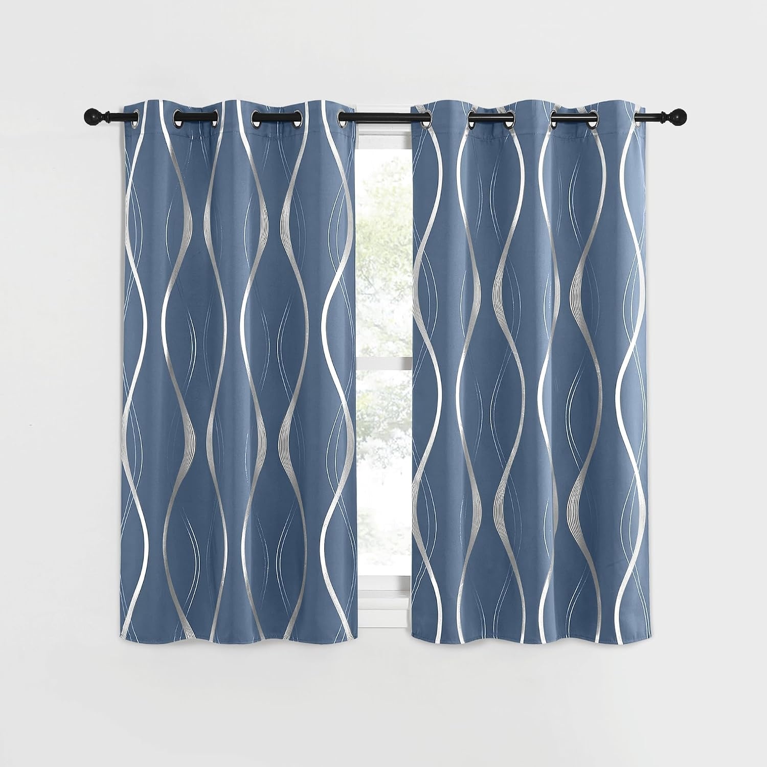 image:imageNICETOWN Grey Blackout Striped Pattern Curtains for Living Room 52 x 841 Stone Blue