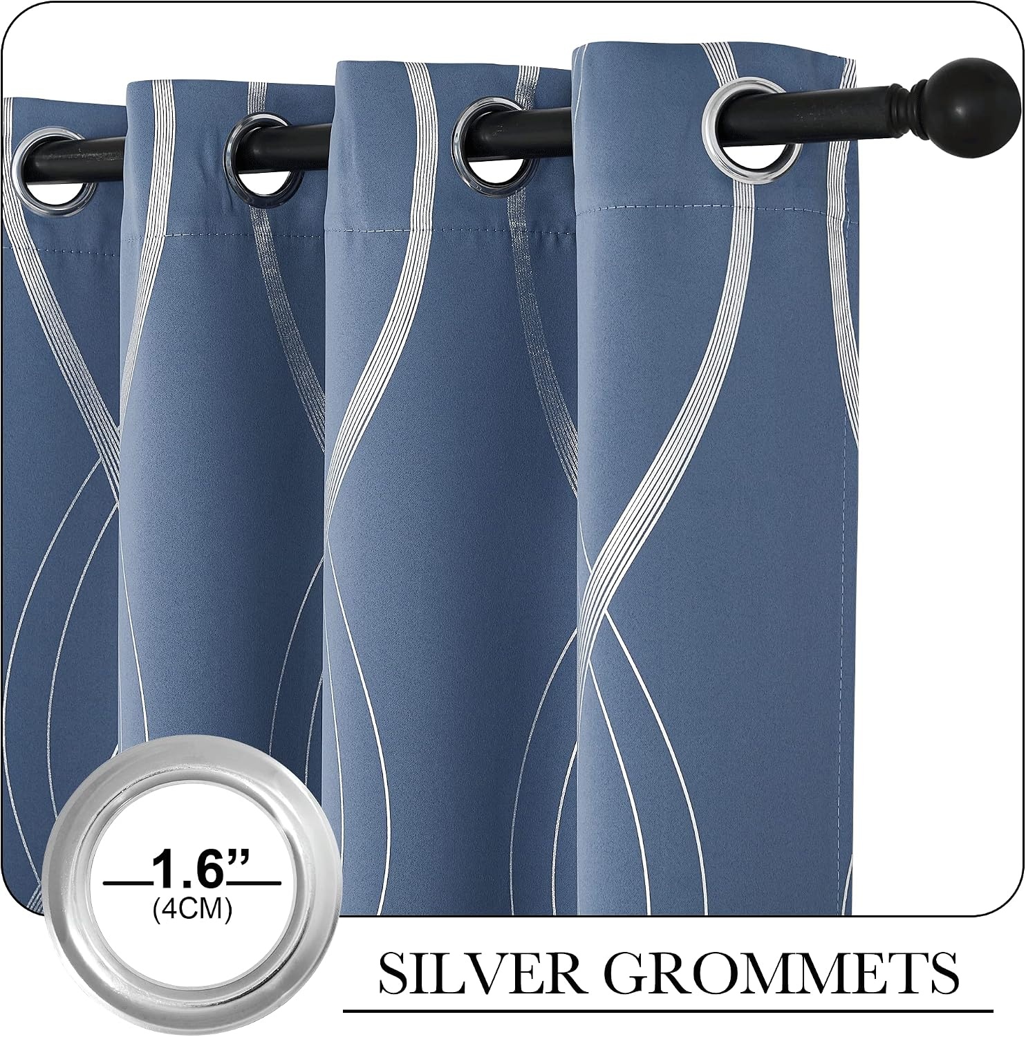 image:imageNICETOWN Grey Blackout Striped Pattern Curtains for Living Room 52 x 841 Stone Blue