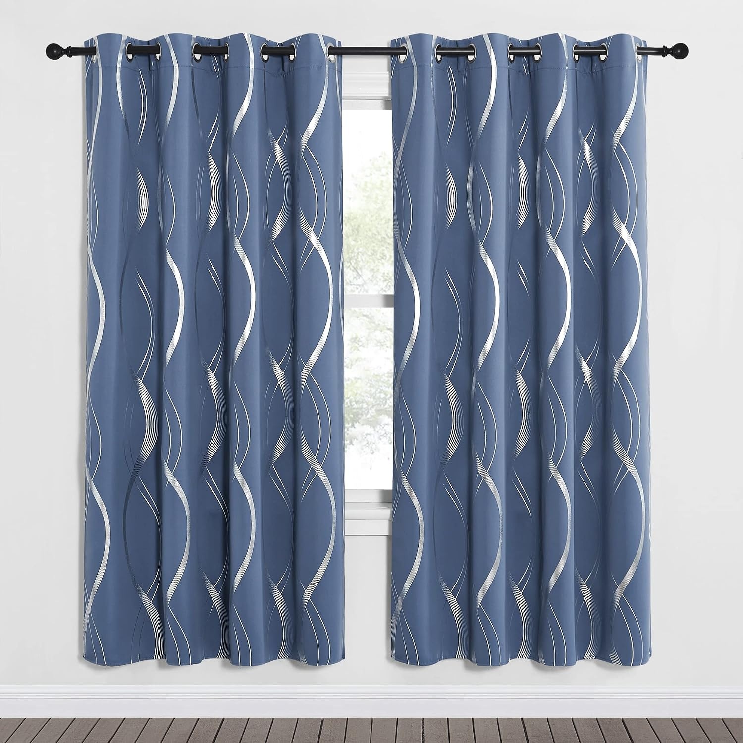 image:imageNICETOWN Grey Blackout Striped Pattern Curtains for Living Room 52 x 841 Stone Blue