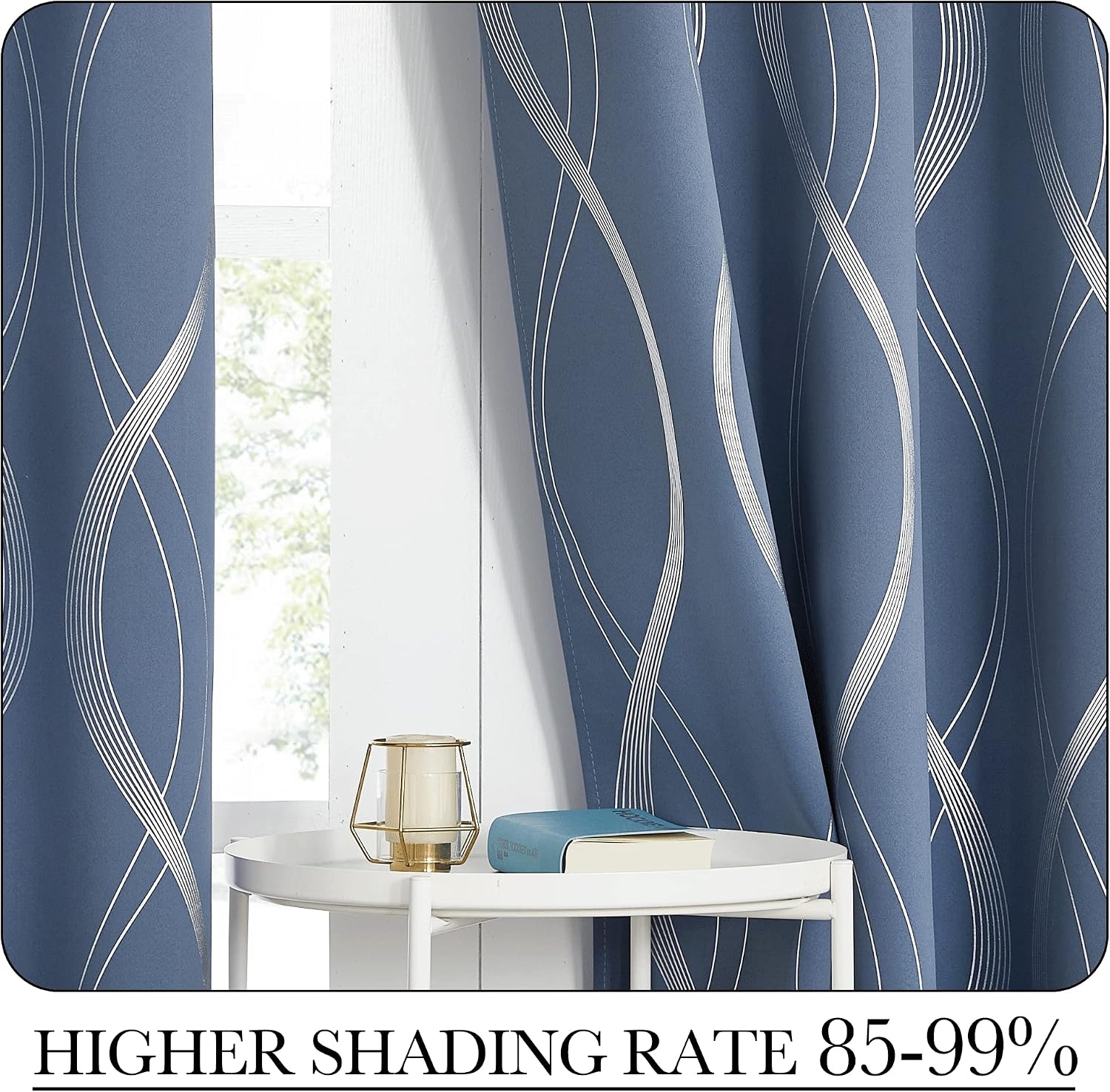 image:imageNICETOWN Grey Blackout Striped Pattern Curtains for Living Room 52 x 841 Stone Blue