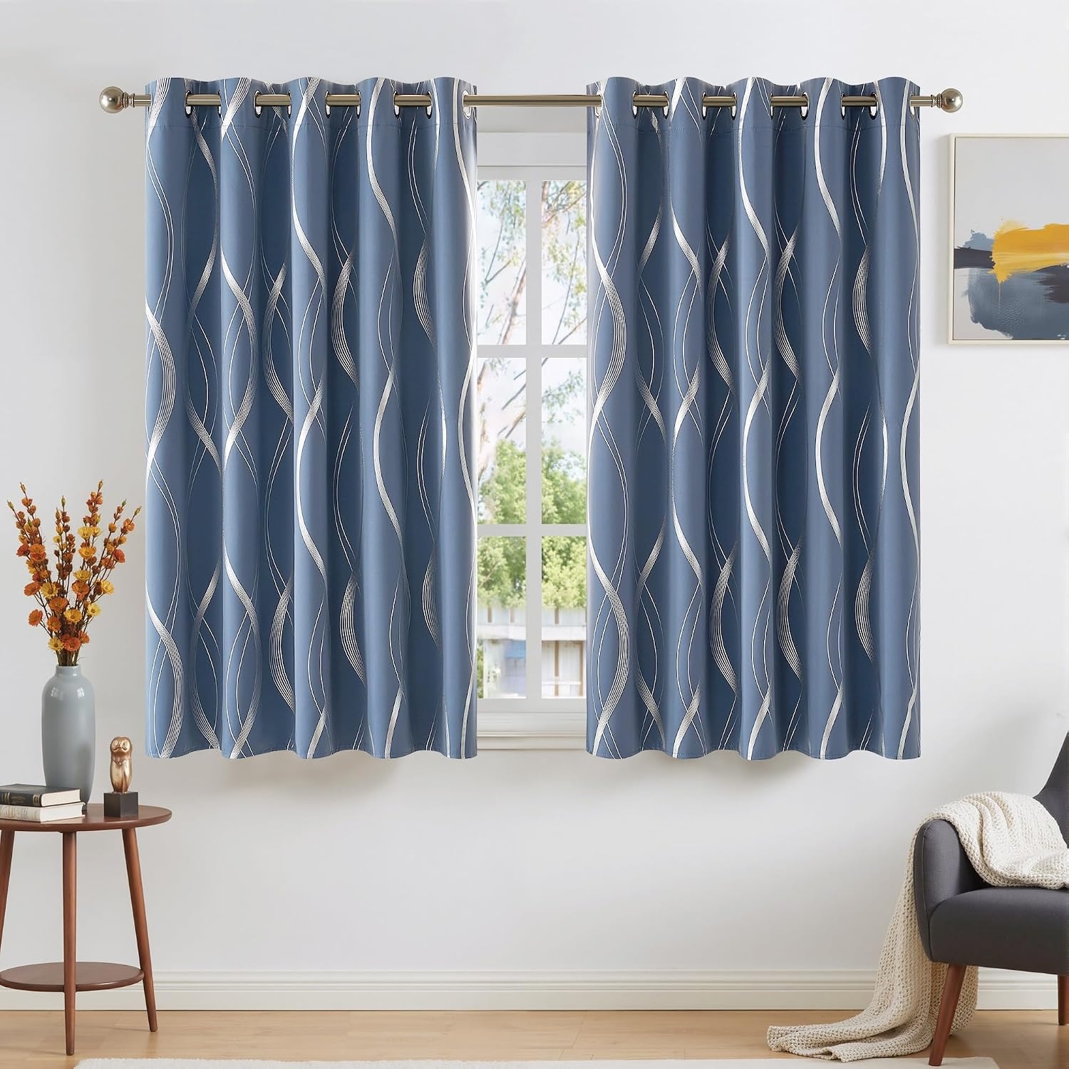 image:imageNICETOWN Grey Blackout Striped Pattern Curtains for Living Room 52 x 841 Stone Blue
