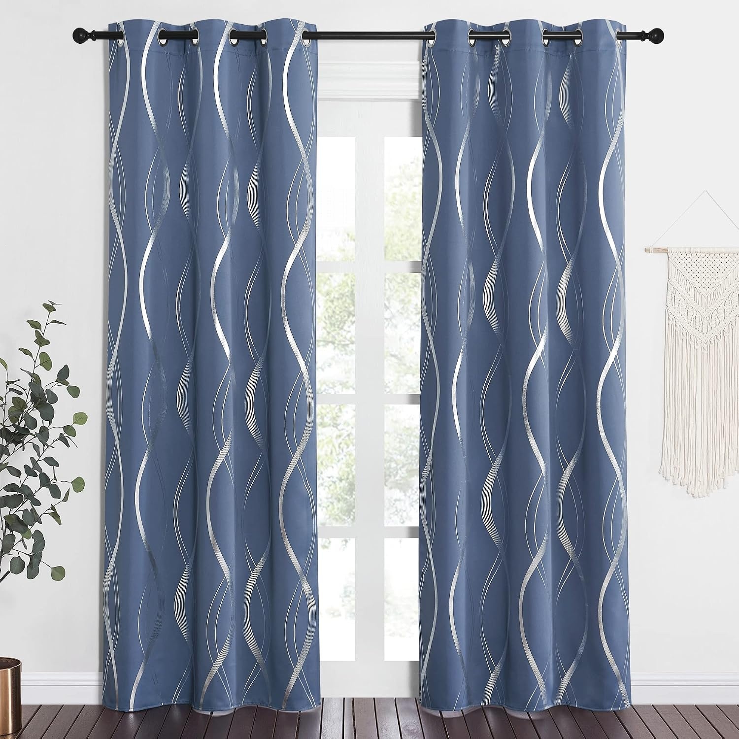 image:imageNICETOWN Grey Blackout Striped Pattern Curtains for Living Room 52 x 841 Stone Blue