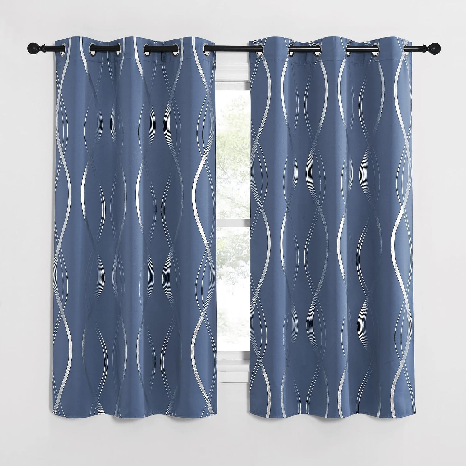image:imageNICETOWN Grey Blackout Striped Pattern Curtains for Living Room 52 x 841 Stone Blue