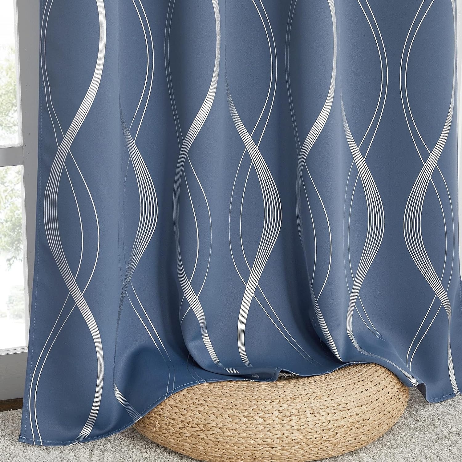 image:imageNICETOWN Grey Blackout Striped Pattern Curtains for Living Room 52 x 841 Stone Blue