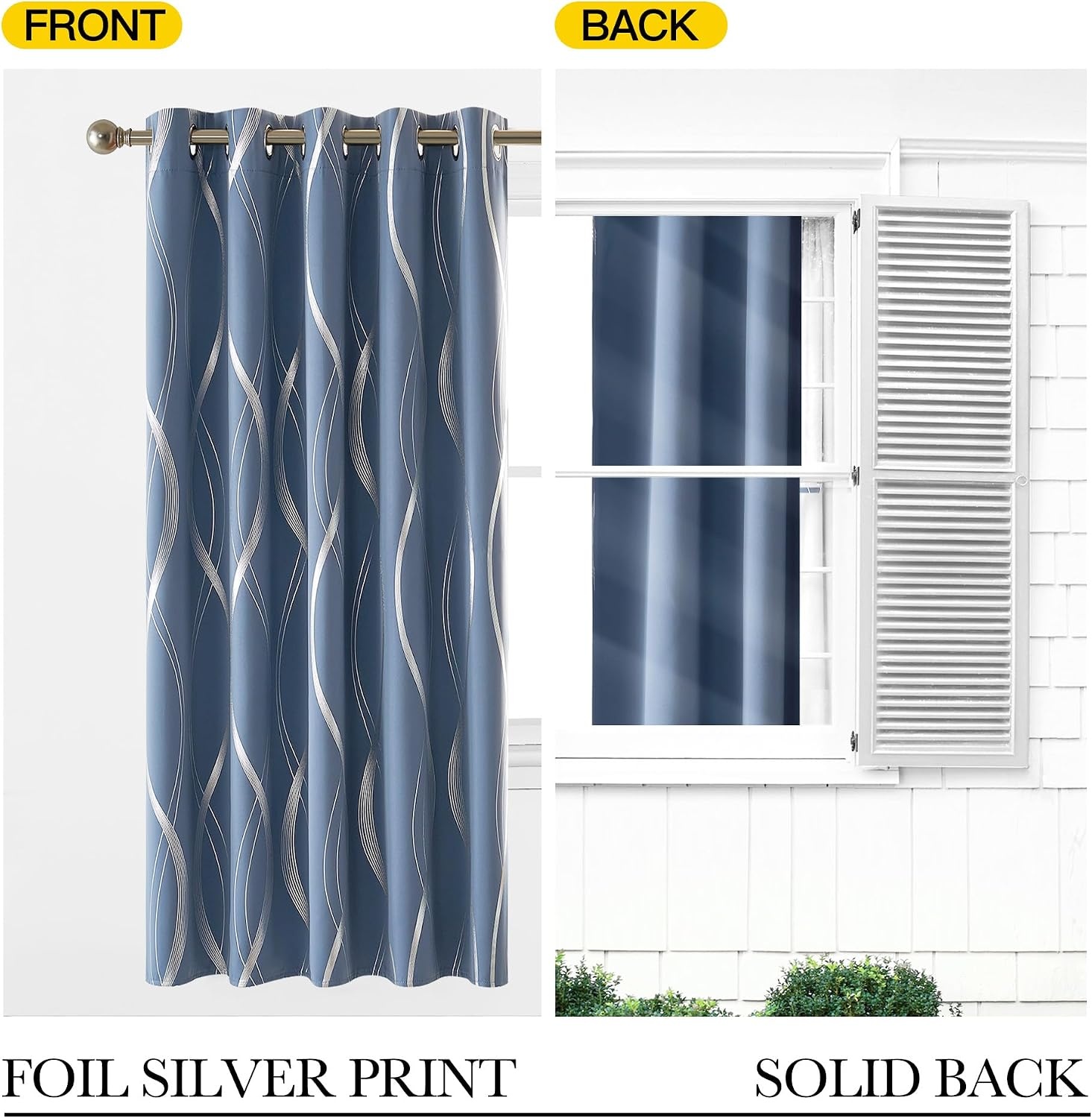 image:imageNICETOWN Grey Blackout Striped Pattern Curtains for Living Room 52 x 841 Stone Blue