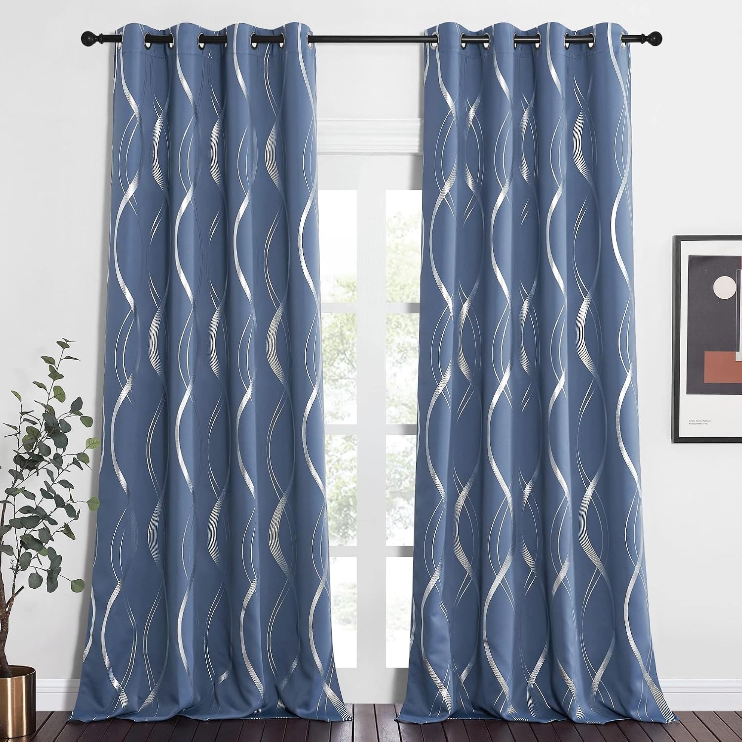 image:imageNICETOWN Grey Blackout Striped Pattern Curtains for Living Room 52 x 841 Stone Blue