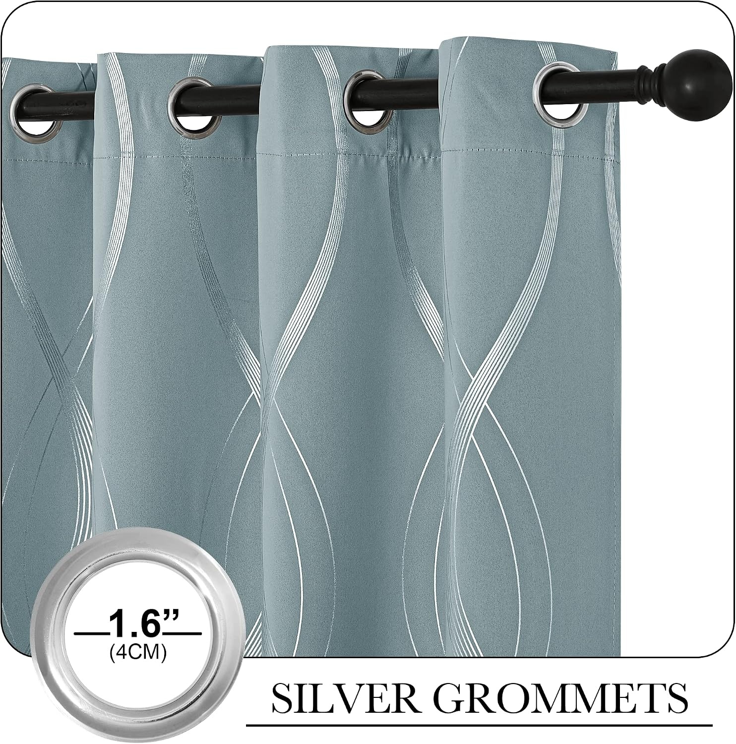 image:imageNICETOWN Grey Blackout Striped Pattern Curtains for Living Room 52 x 841 Stormy Sea