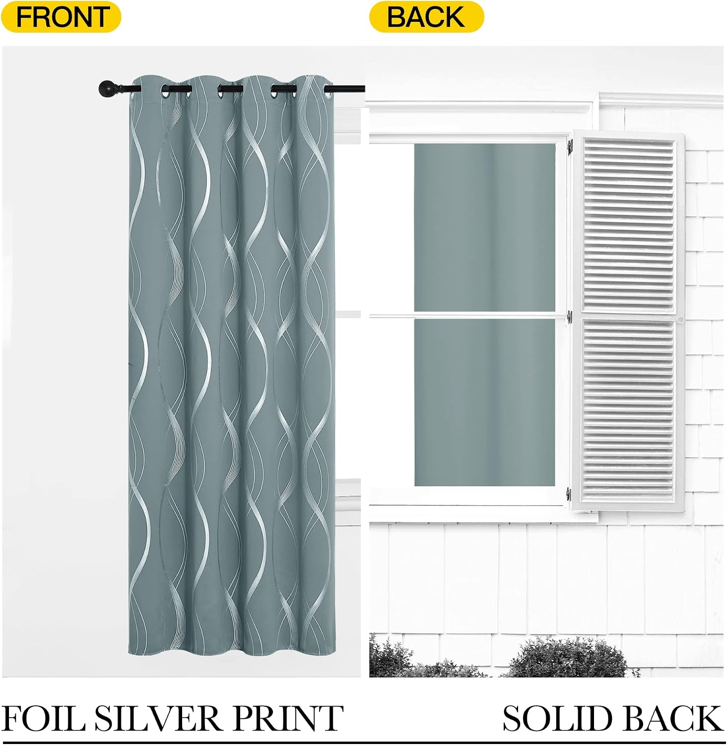 image:imageNICETOWN Grey Blackout Striped Pattern Curtains for Living Room 52 x 841 Stormy Sea