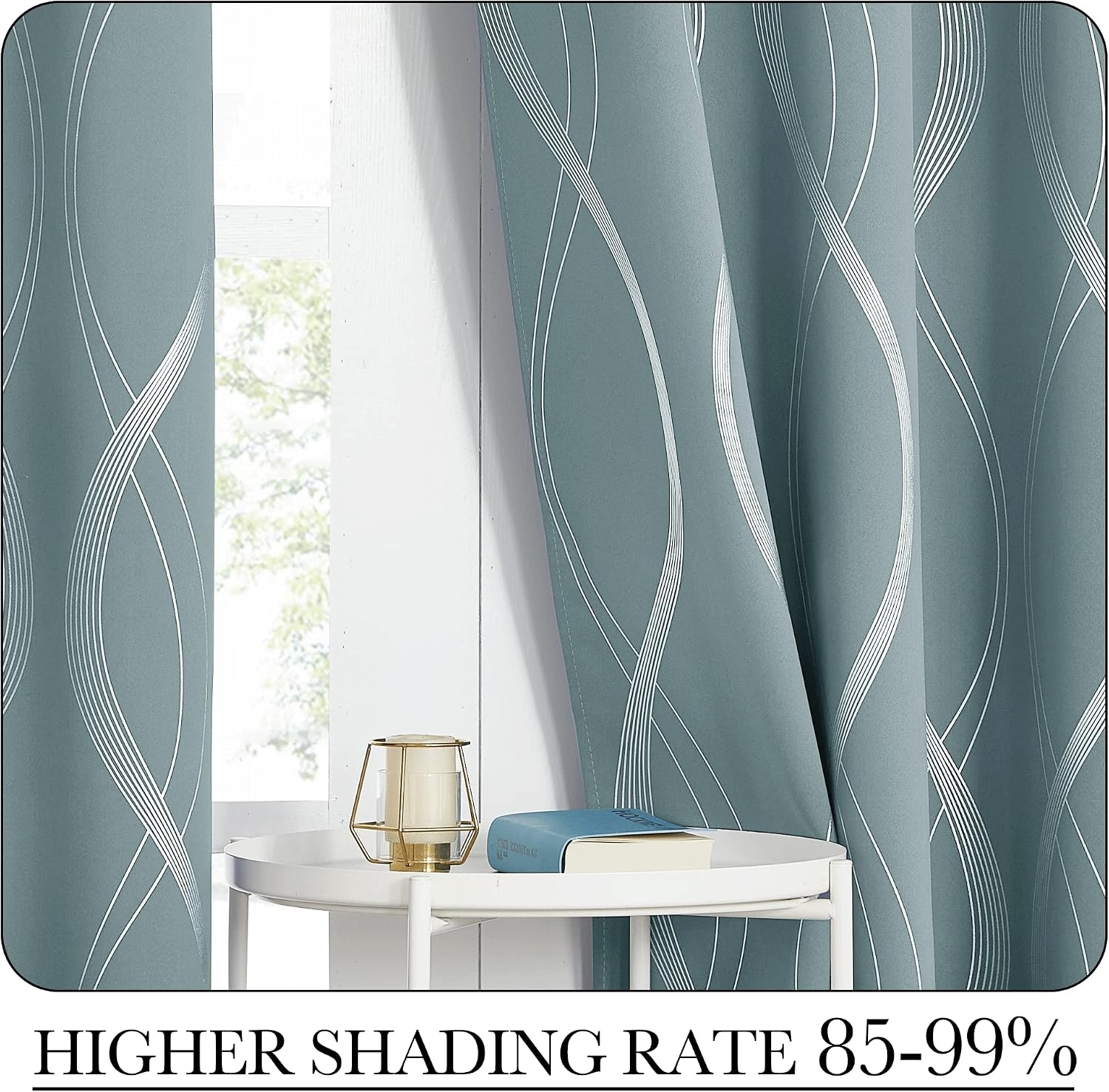 image:imageNICETOWN Grey Blackout Striped Pattern Curtains for Living Room 52 x 841 Stormy Sea