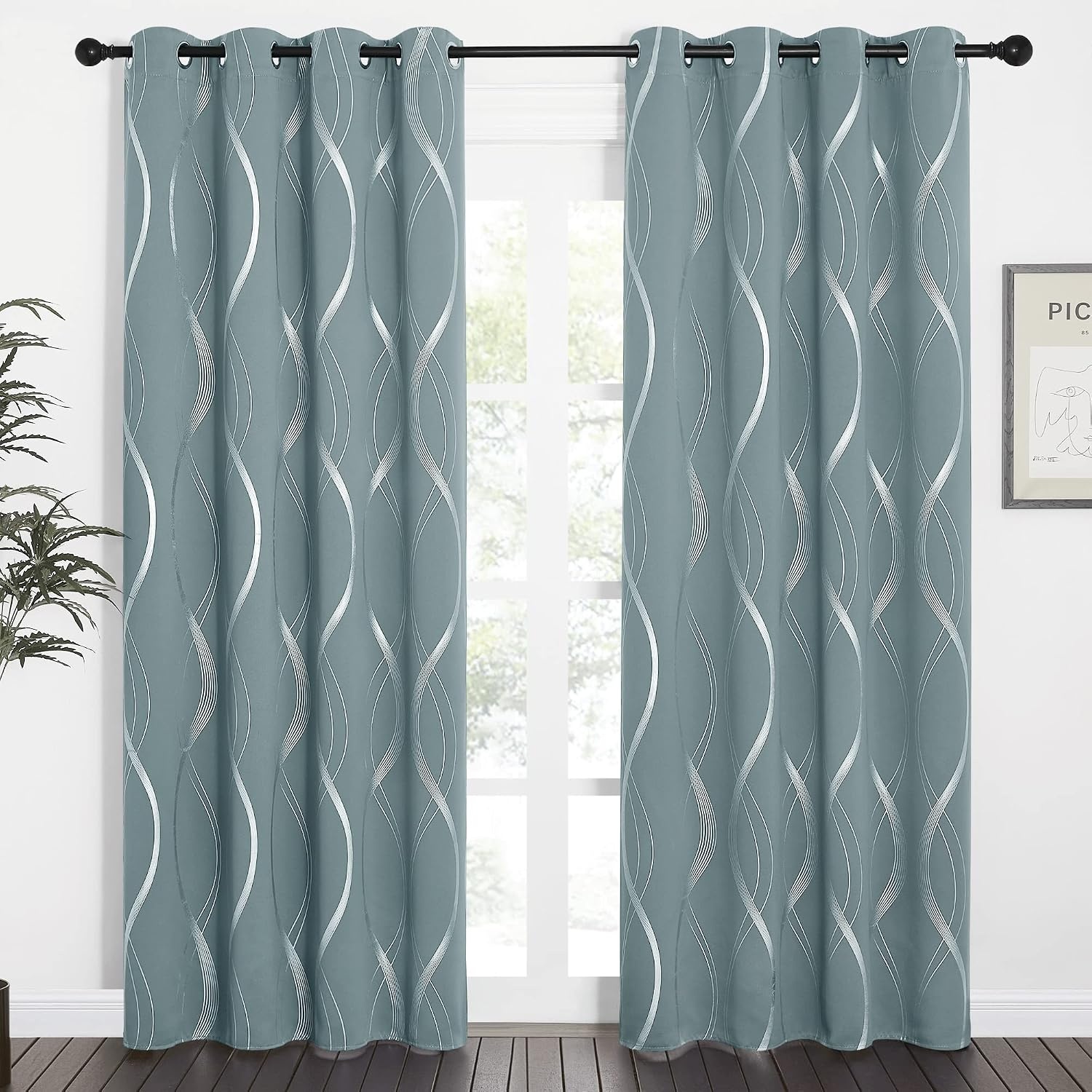 image:imageNICETOWN Grey Blackout Striped Pattern Curtains for Living Room 52 x 841 Stormy Sea