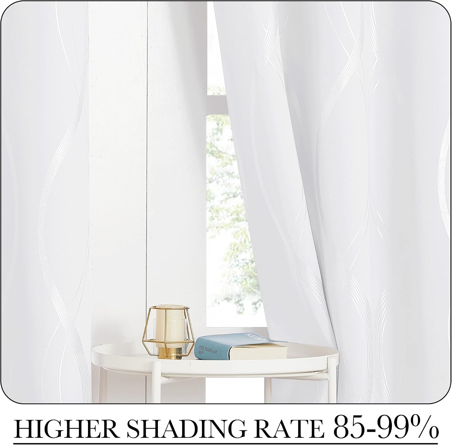 image:imageNICETOWN Grey Blackout Striped Pattern Curtains for Living Room 52 x 841 White
