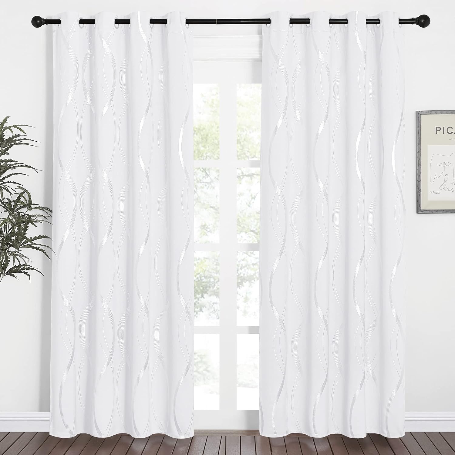 image:imageNICETOWN Grey Blackout Striped Pattern Curtains for Living Room 52 x 841 White