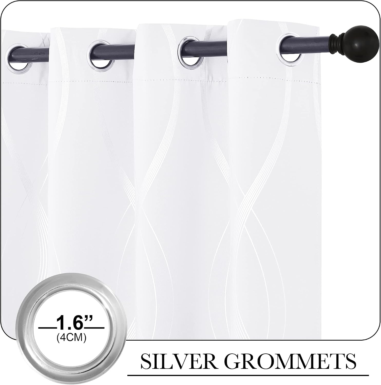 image:imageNICETOWN Grey Blackout Striped Pattern Curtains for Living Room 52 x 841 White