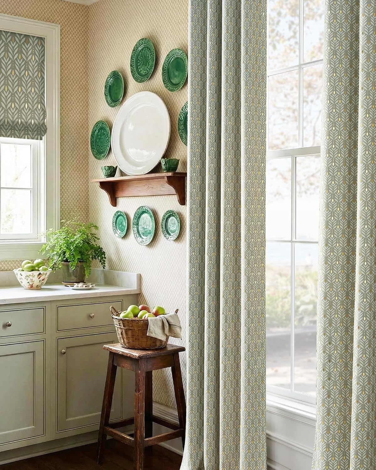 image:imageNICETOWN Grey Blackout Striped Pattern Curtains for Living Room 52 x 84100 Blackout Gold Foil Leaf