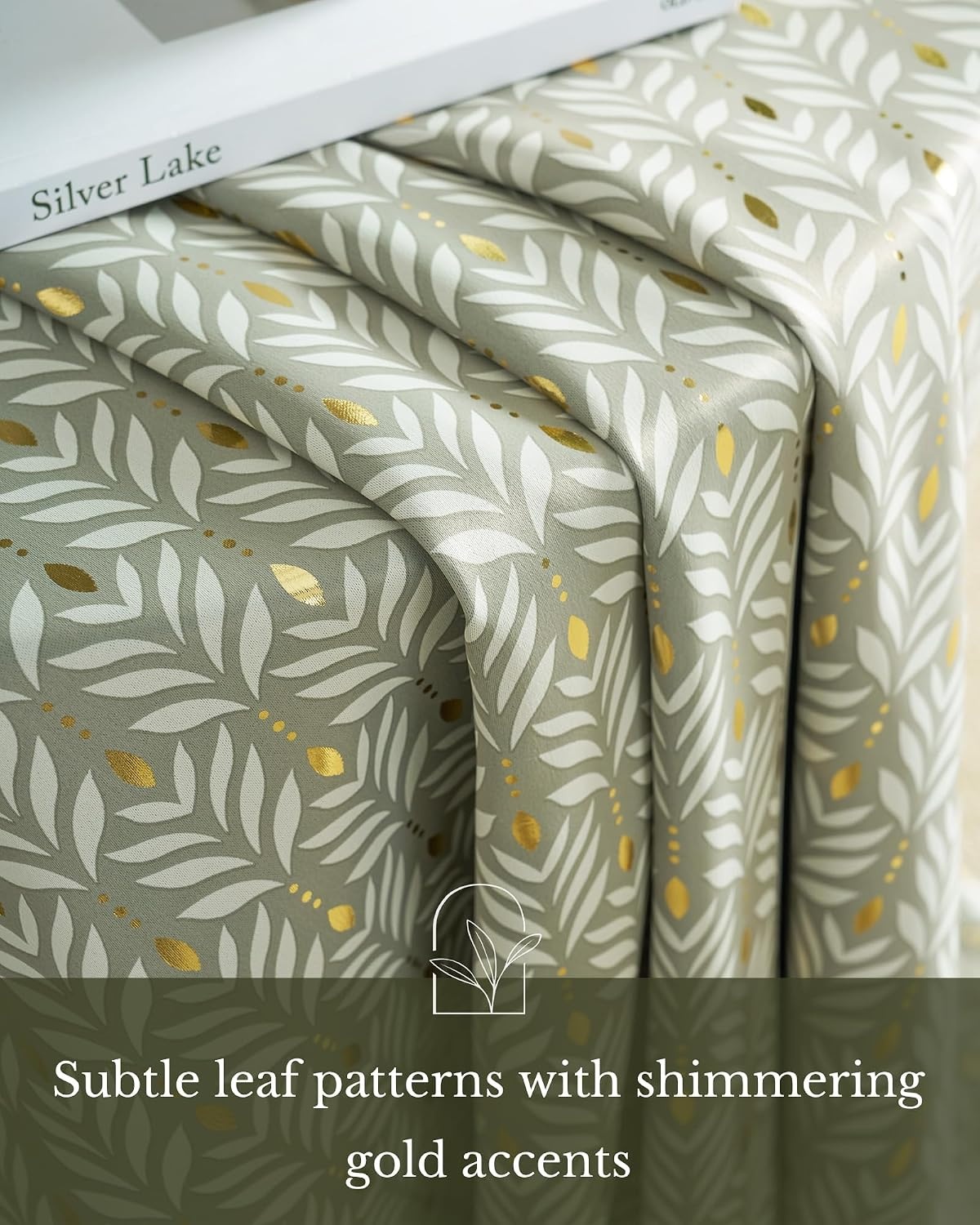 image:imageNICETOWN Grey Blackout Striped Pattern Curtains for Living Room 52 x 84100 Blackout Gold Foil Leaf