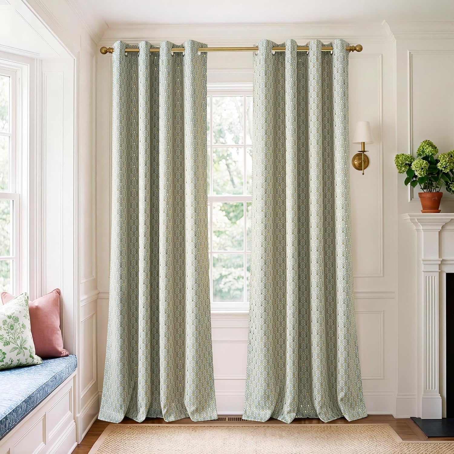 image:imageNICETOWN Grey Blackout Striped Pattern Curtains for Living Room 52 x 84100 Blackout Gold Foil Leaf