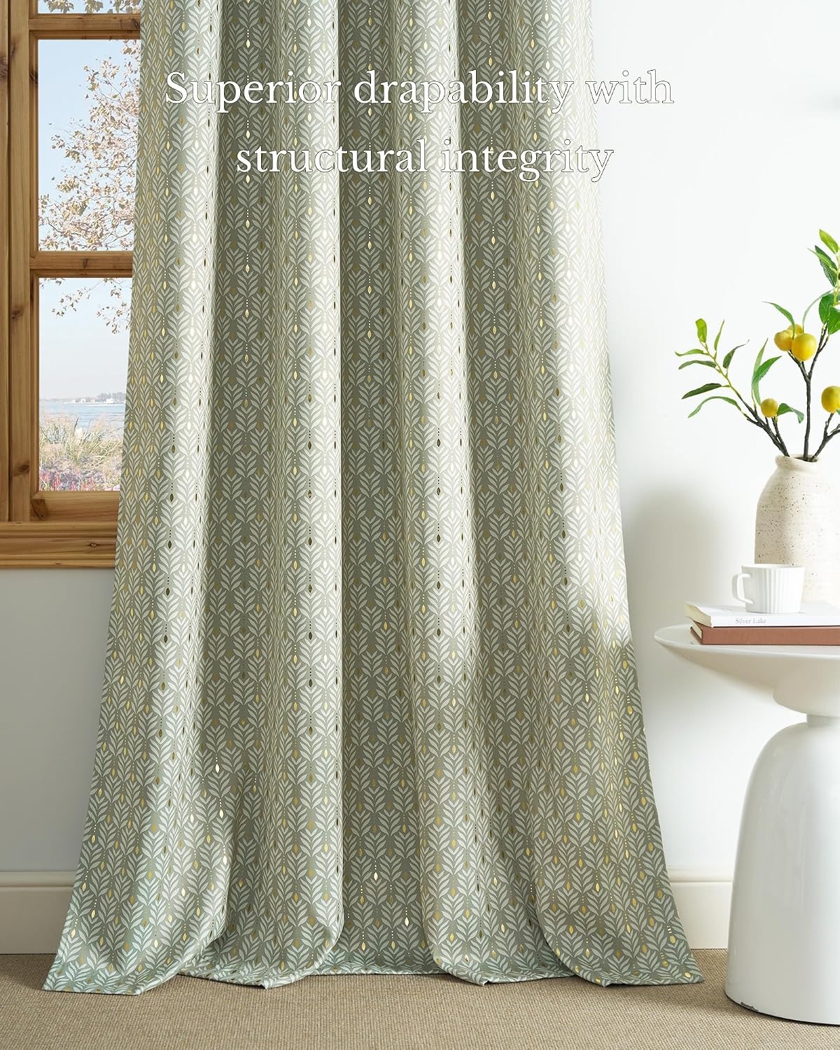 image:imageNICETOWN Grey Blackout Striped Pattern Curtains for Living Room 52 x 84100 Blackout Gold Foil Leaf