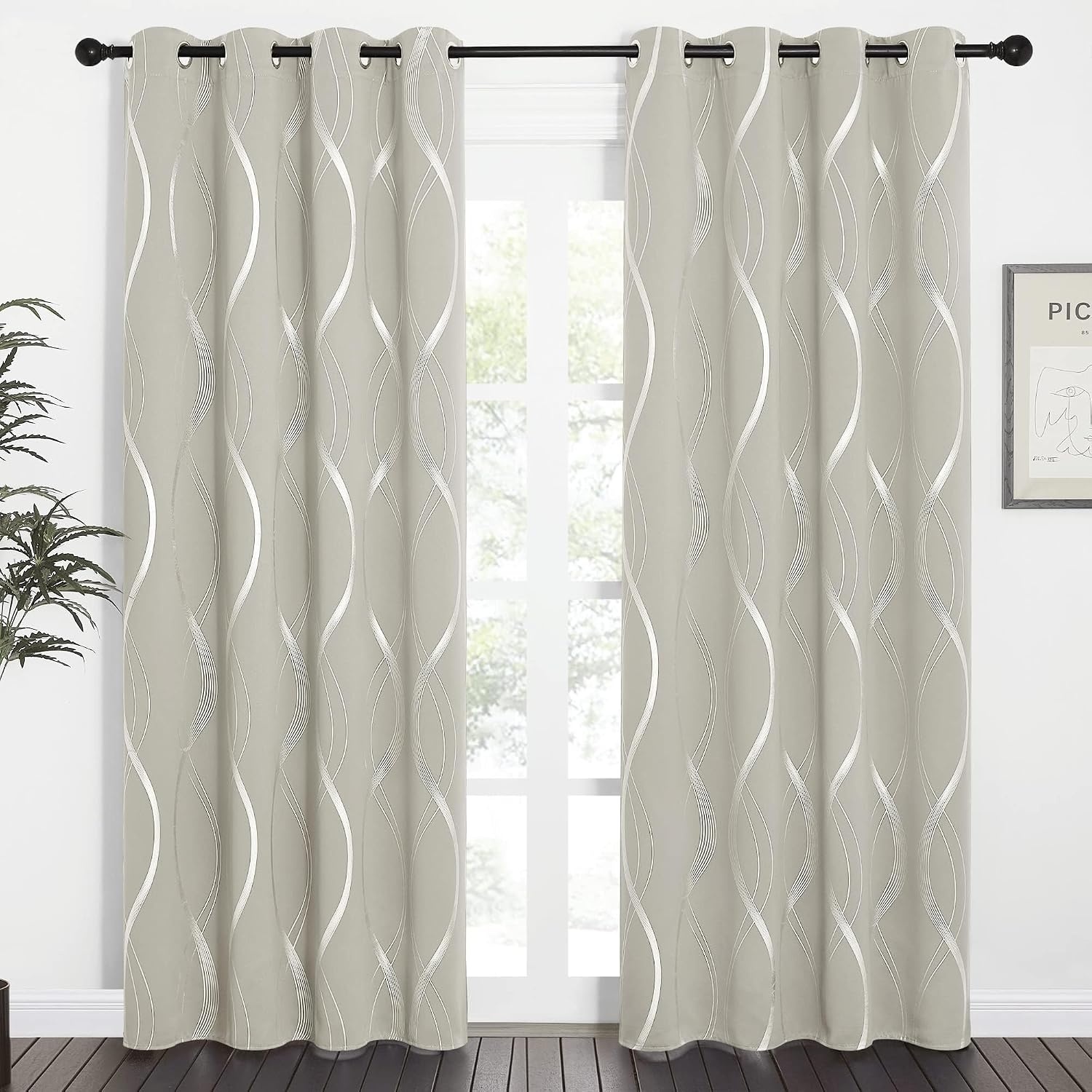 image:imageNICETOWN Grey Blackout Striped Pattern Curtains for Living Room 52 x 841natural