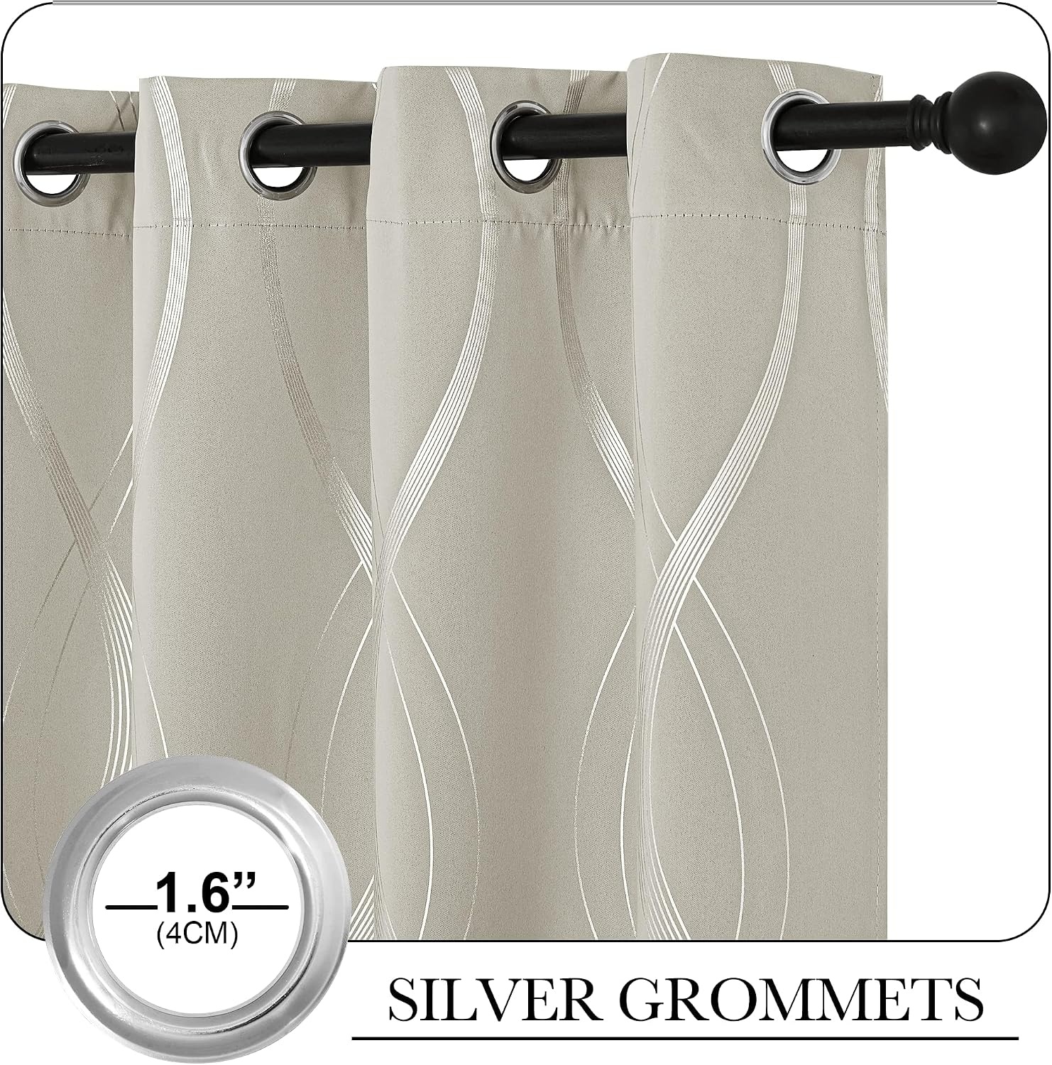 image:imageNICETOWN Grey Blackout Striped Pattern Curtains for Living Room 52 x 841natural