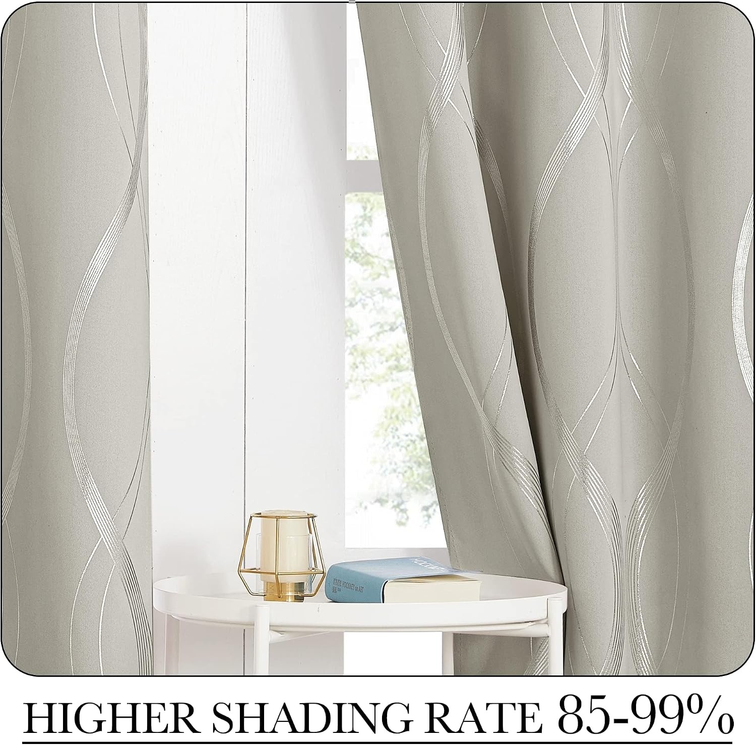 image:imageNICETOWN Grey Blackout Striped Pattern Curtains for Living Room 52 x 841natural