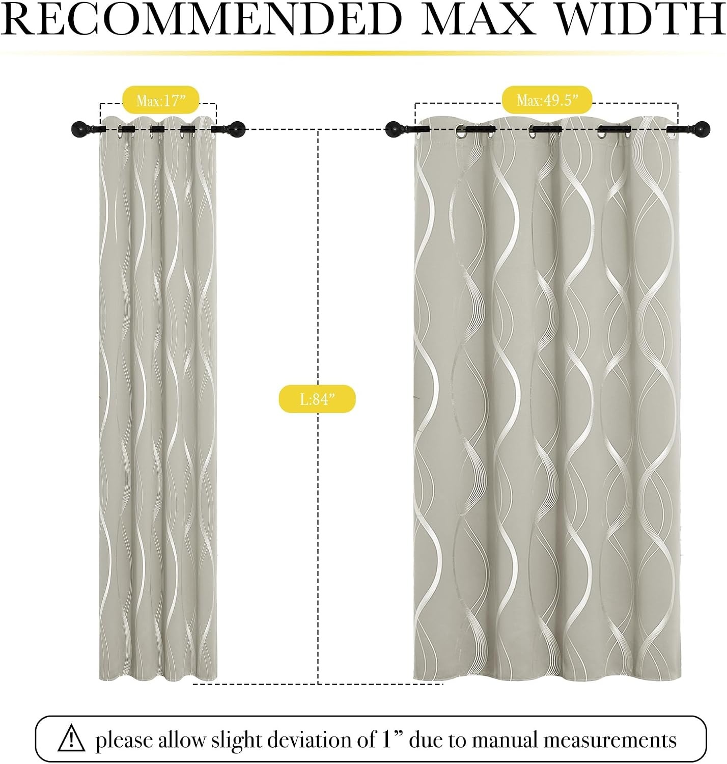 image:imageNICETOWN Grey Blackout Striped Pattern Curtains for Living Room 52 x 841natural