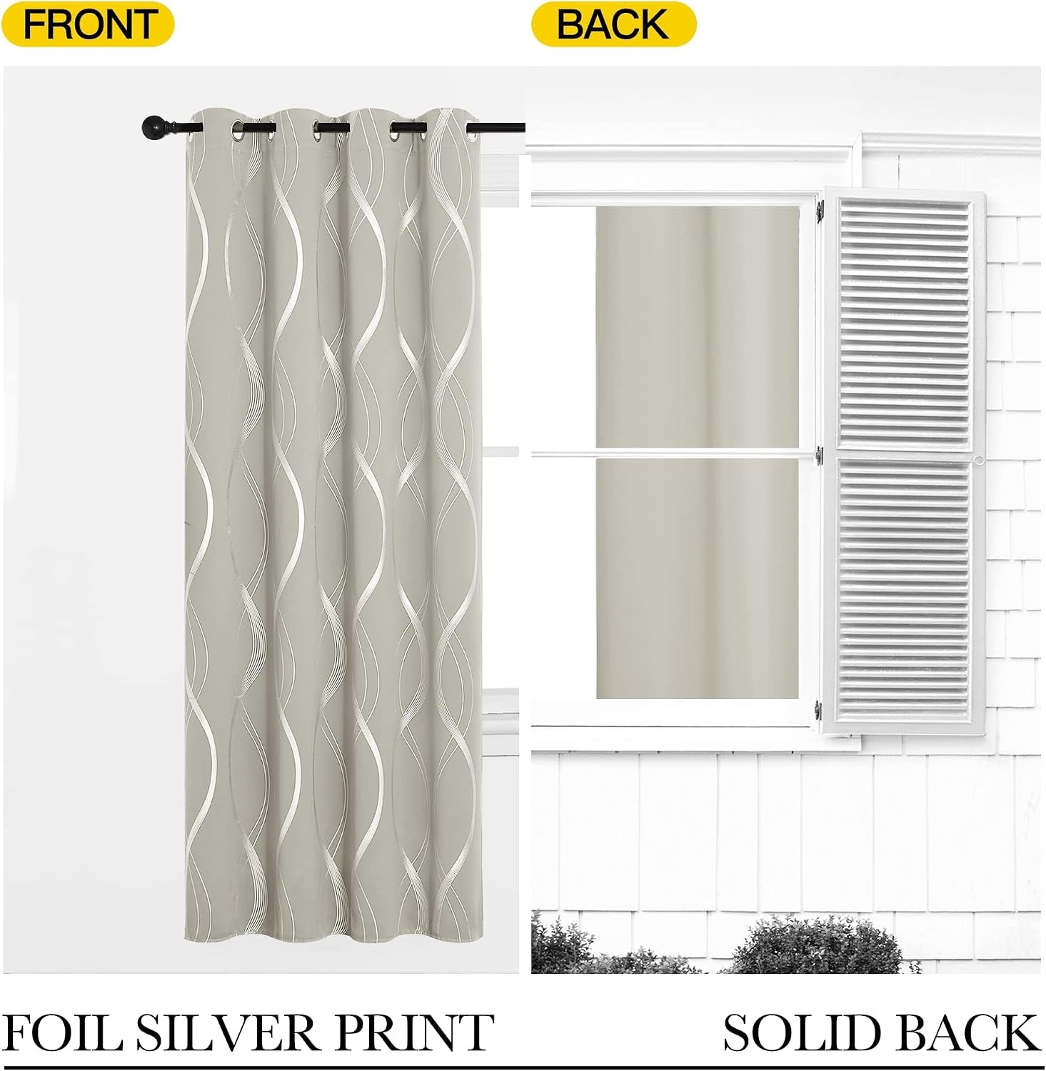 image:imageNICETOWN Grey Blackout Striped Pattern Curtains for Living Room 52 x 841natural