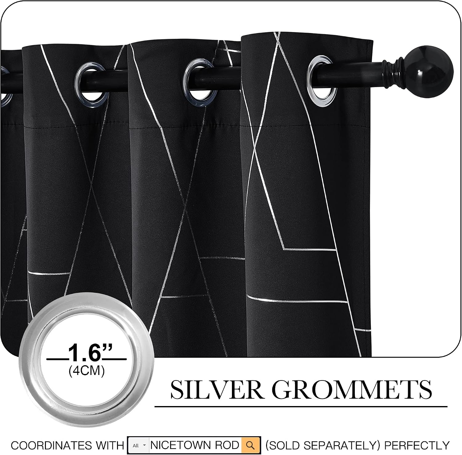 image:imageNICETOWN Grey Blackout Striped Pattern Curtains for Living Room 52 x 842 Black