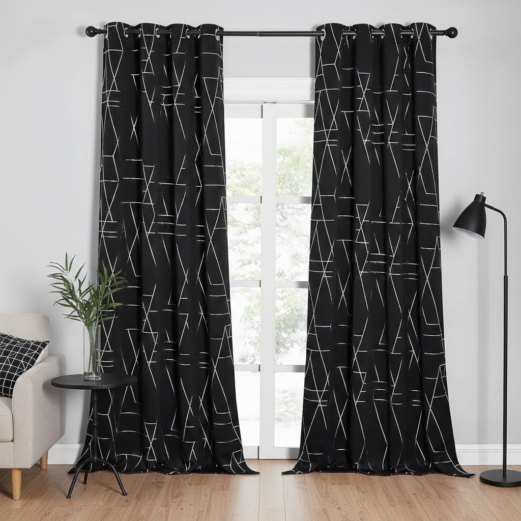 image:imageNICETOWN Grey Blackout Striped Pattern Curtains for Living Room 52 x 842 Black