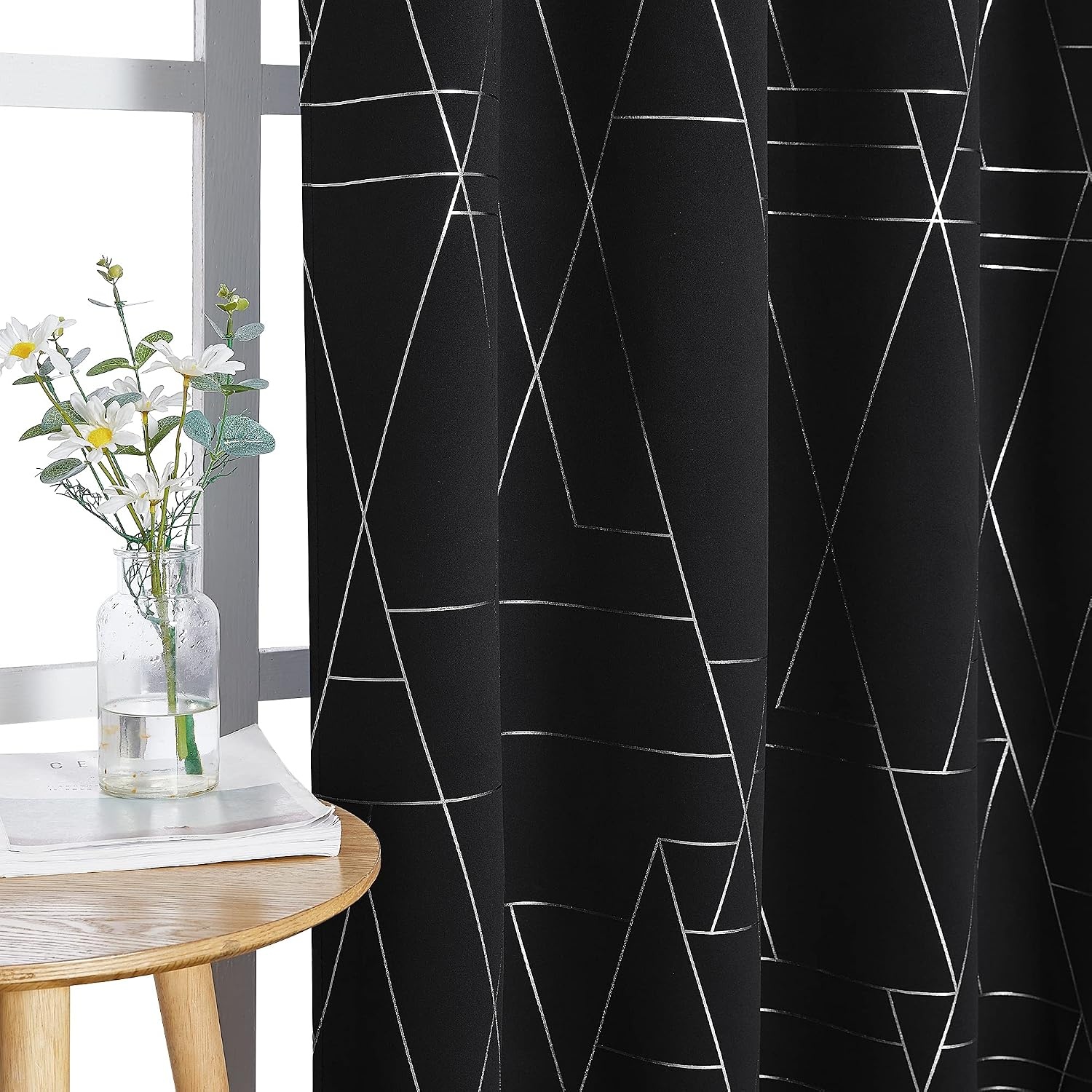 image:imageNICETOWN Grey Blackout Striped Pattern Curtains for Living Room 52 x 842 Black