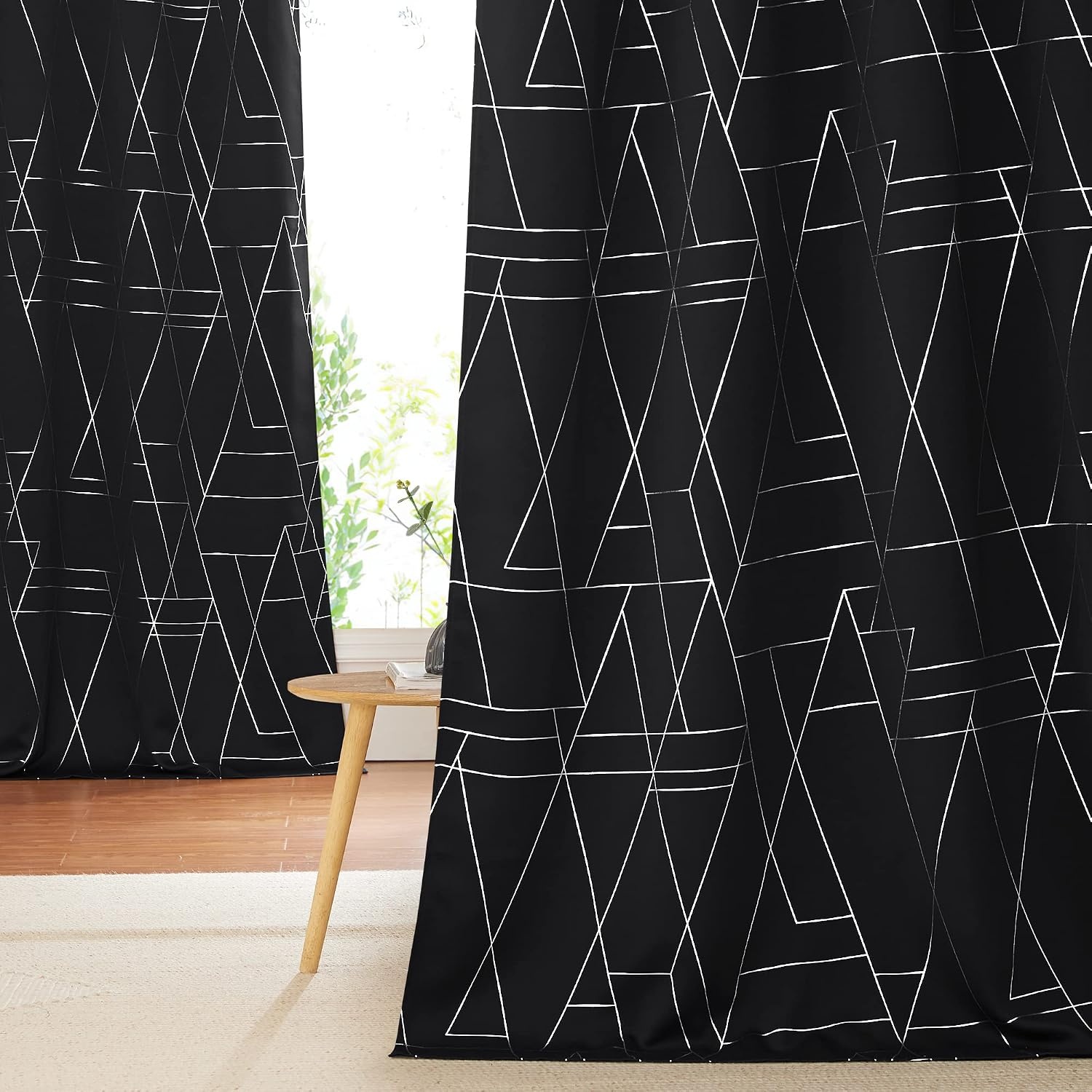 image:imageNICETOWN Grey Blackout Striped Pattern Curtains for Living Room 52 x 842 Black