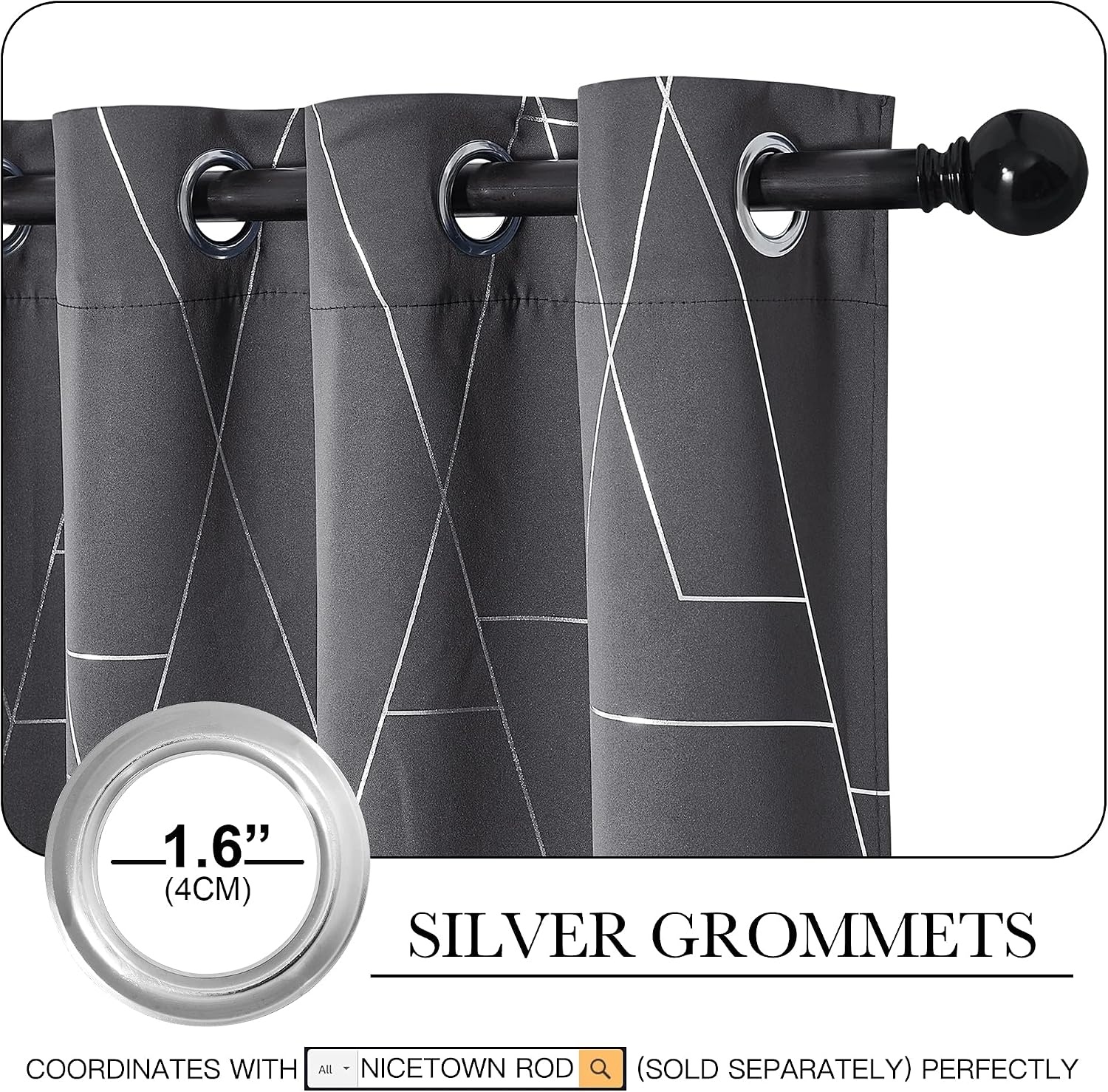 image:imageNICETOWN Grey Blackout Striped Pattern Curtains for Living Room 52 x 842 Grey