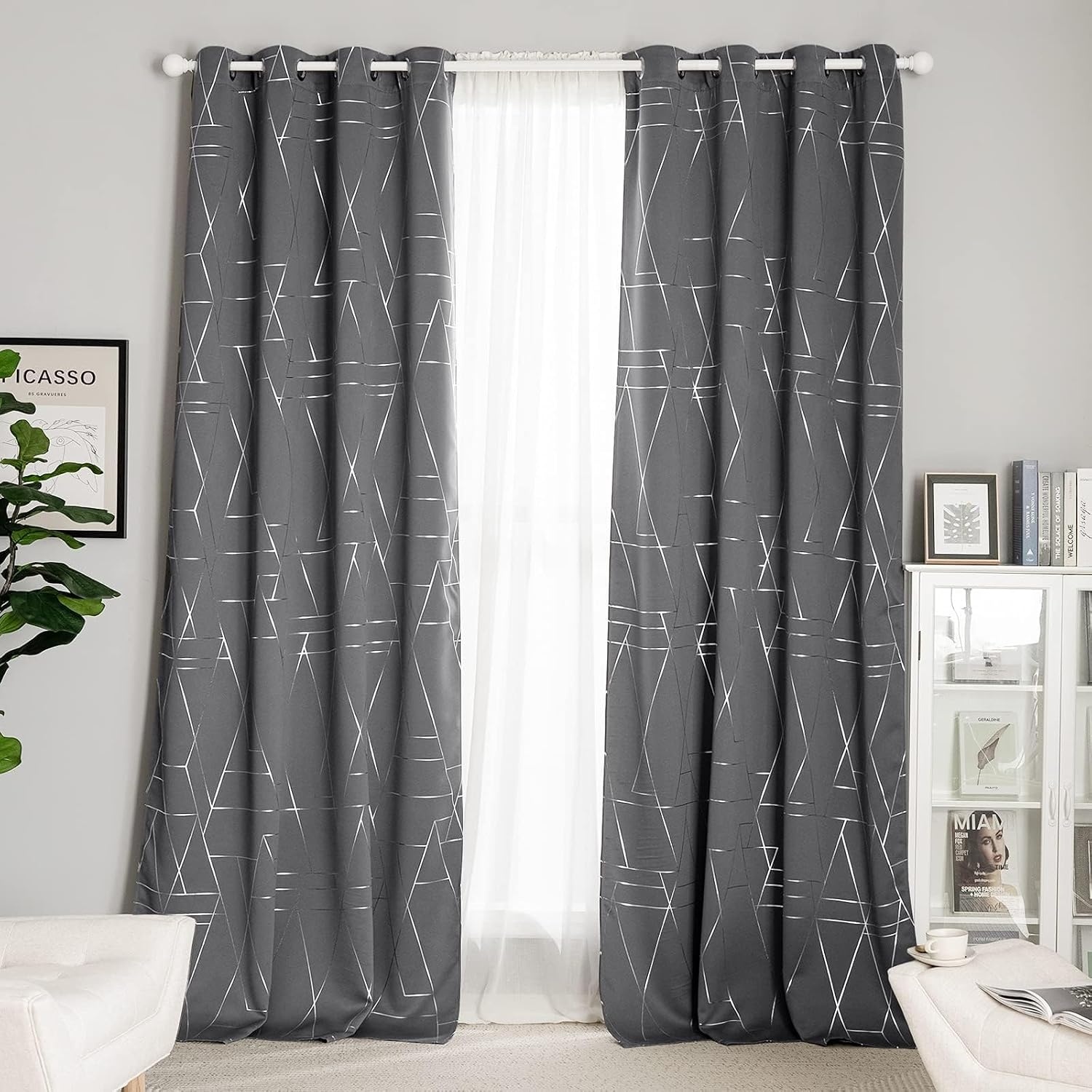 image:imageNICETOWN Grey Blackout Striped Pattern Curtains for Living Room 52 x 842 Grey