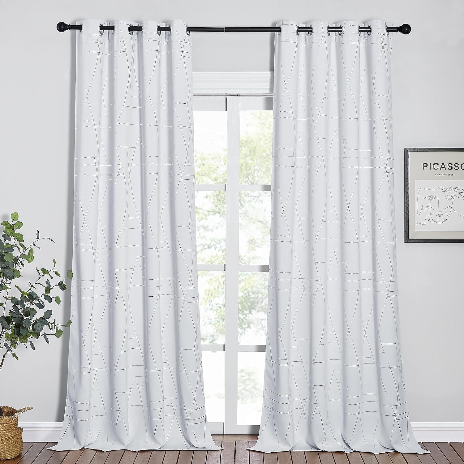 image:imageNICETOWN Grey Blackout Striped Pattern Curtains for Living Room 52 x 842 Greyish White