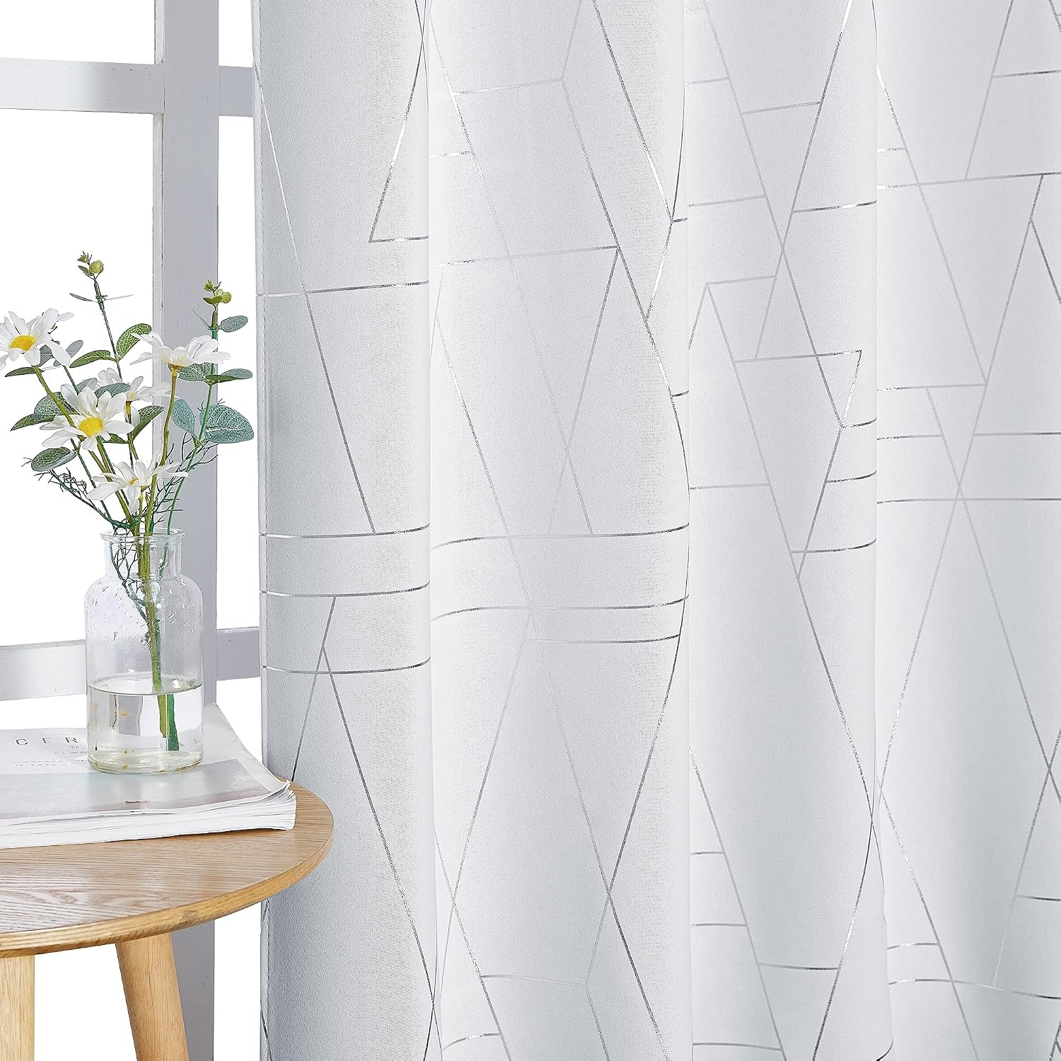 image:imageNICETOWN Grey Blackout Striped Pattern Curtains for Living Room 52 x 842 Greyish White