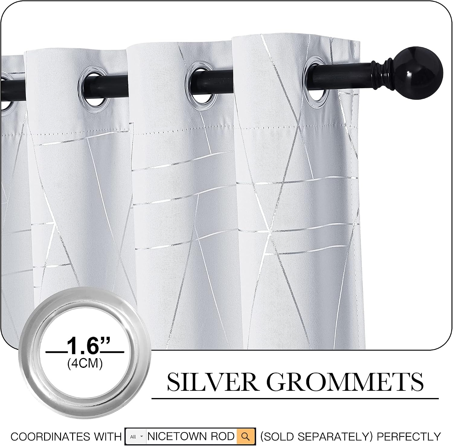 image:imageNICETOWN Grey Blackout Striped Pattern Curtains for Living Room 52 x 842 Greyish White